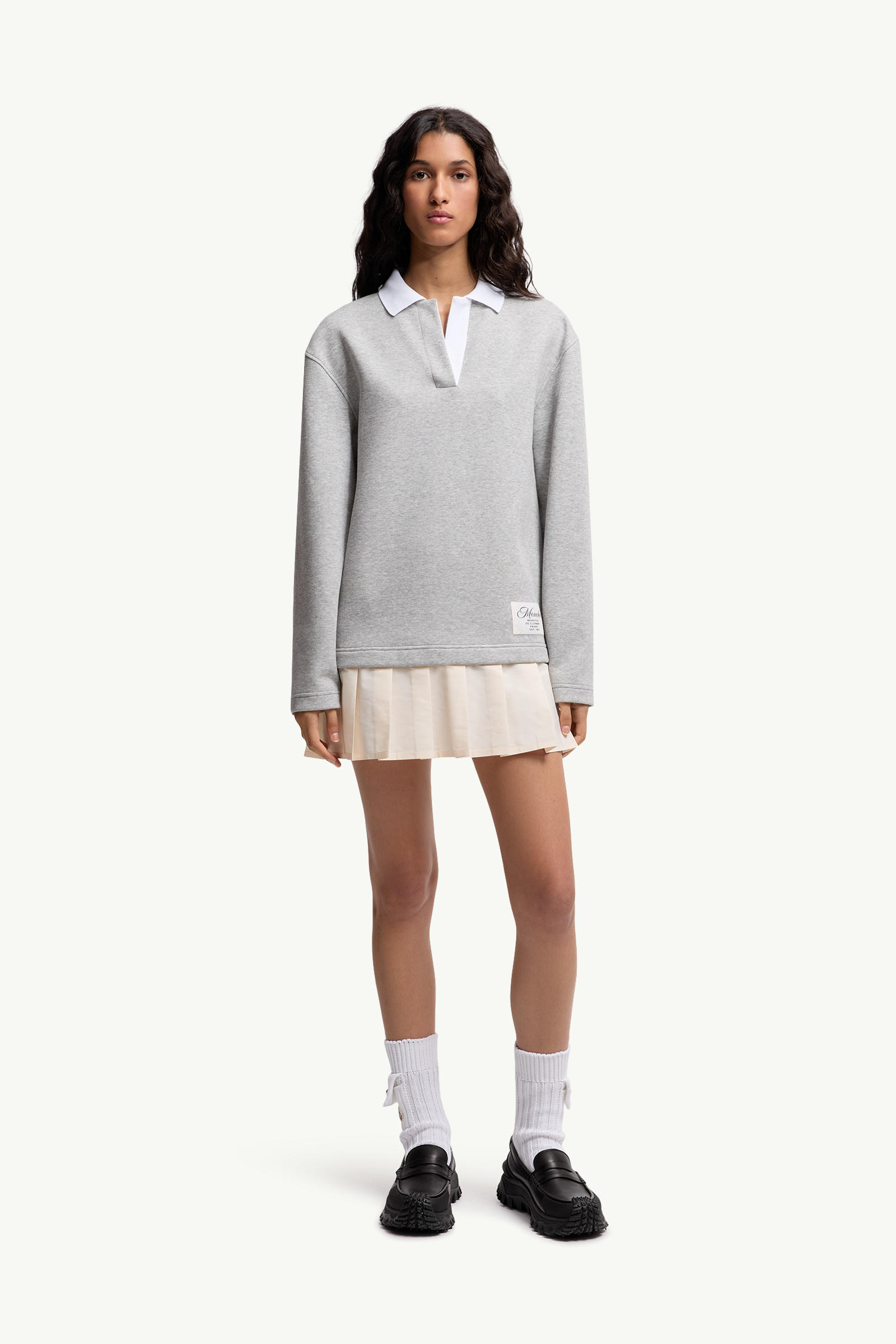 Pleated Cotton Blend Polo Dress Women Gray Moncler 3