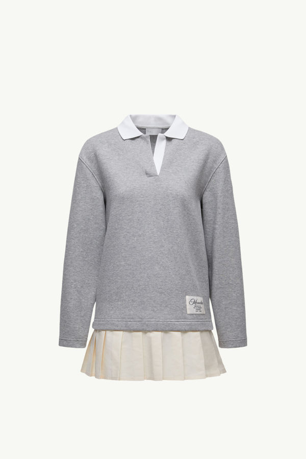 Pleated Cotton Blend Polo Dress Women Gray Moncler 2