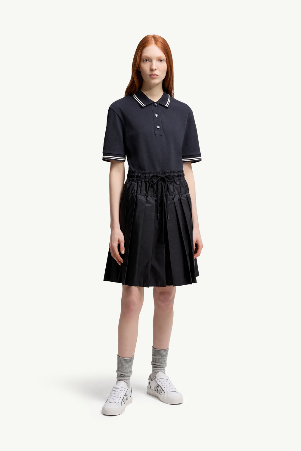 Cotton Piquet Polo Shirt Dress Women Navy Blue Moncler 3