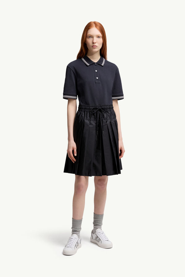 Cotton Piquet Polo Shirt Dress Women Navy Blue Moncler 3