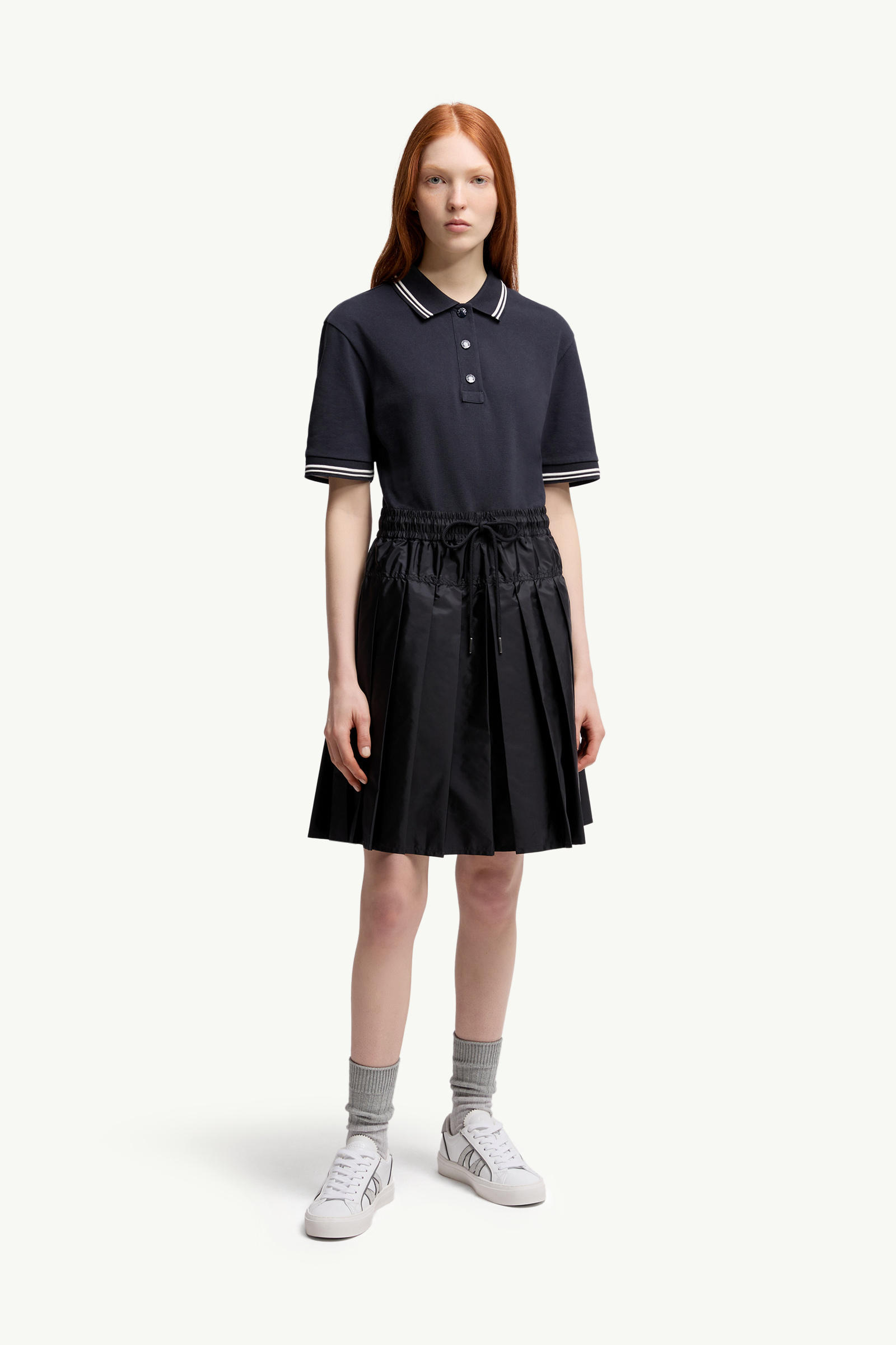 Cotton Piquet Polo Shirt Dress Women Navy Blue Moncler 3