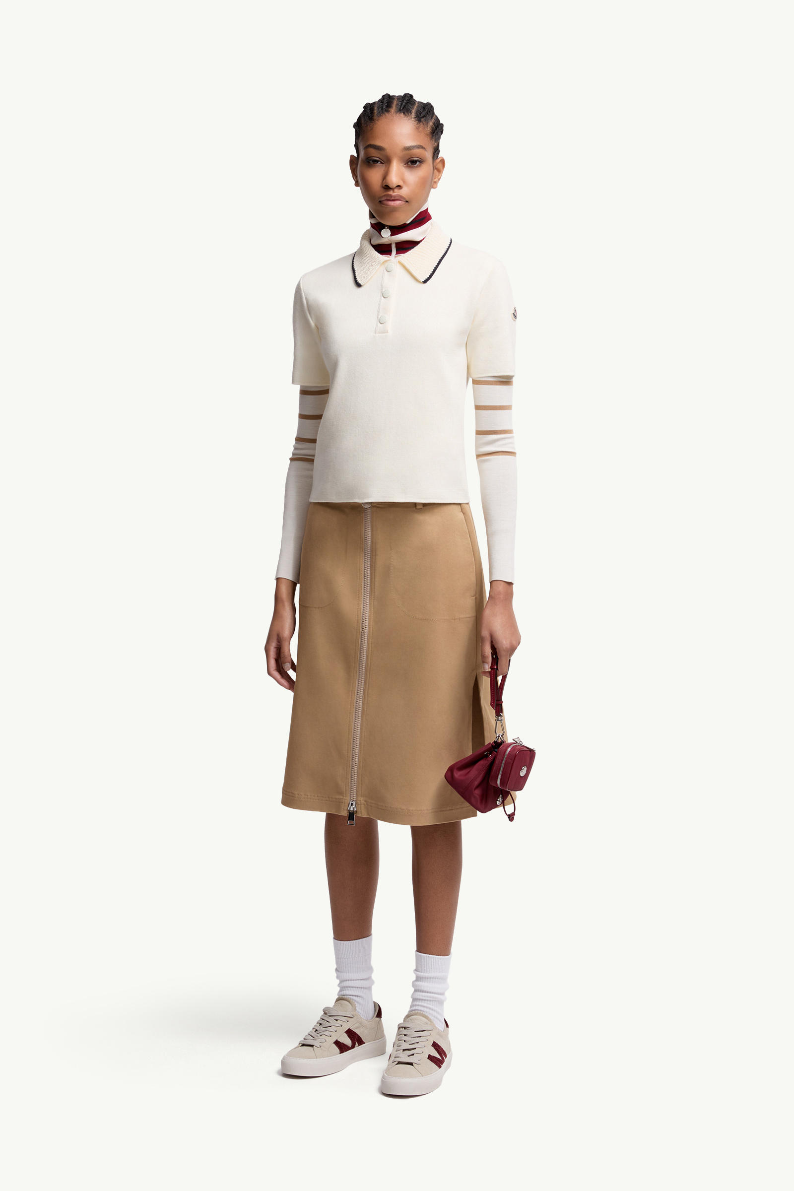 Knit Cotton Polo Shirt Women White Moncler 0