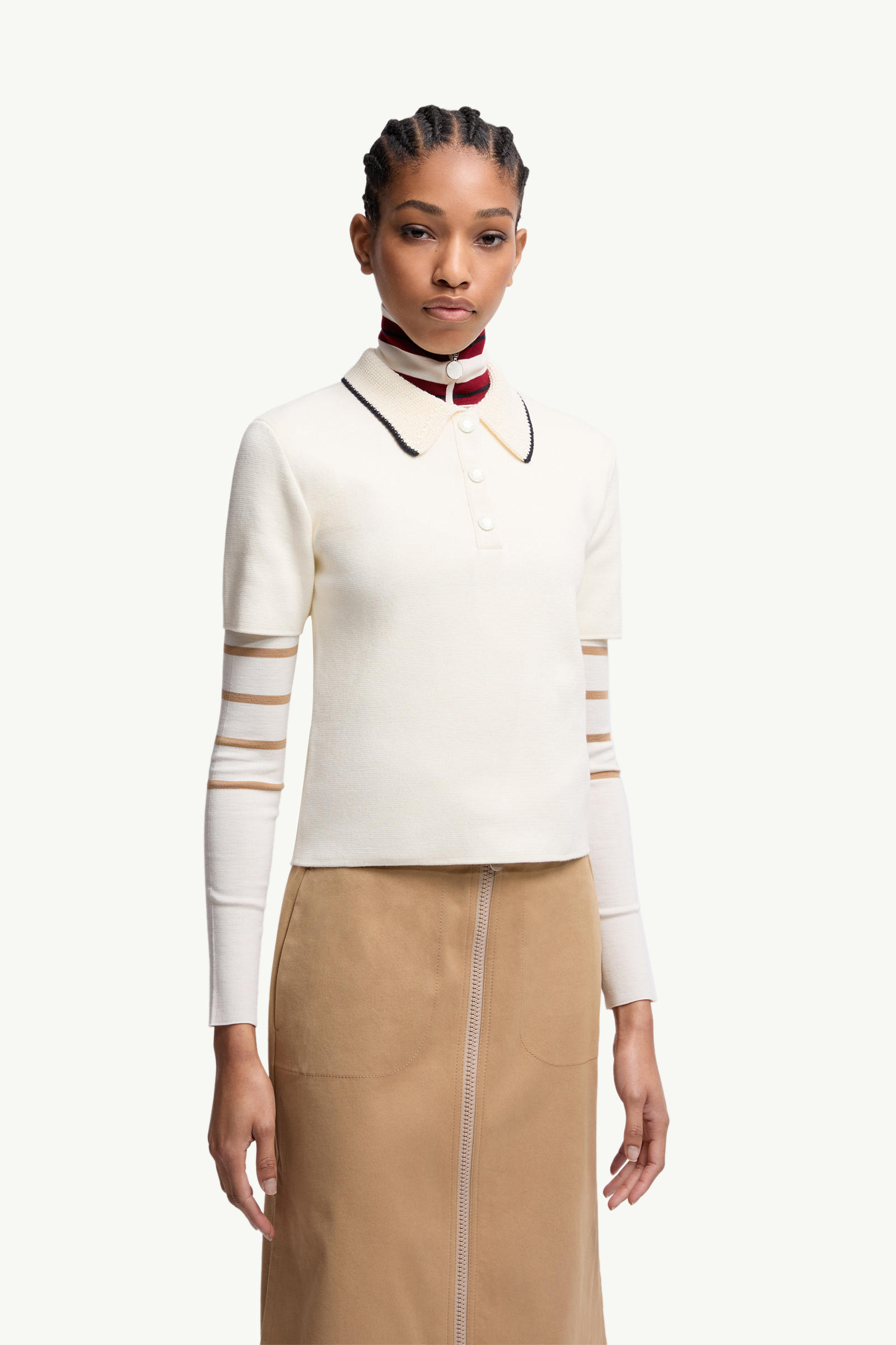 Knit Cotton Polo Shirt Women White Moncler 3