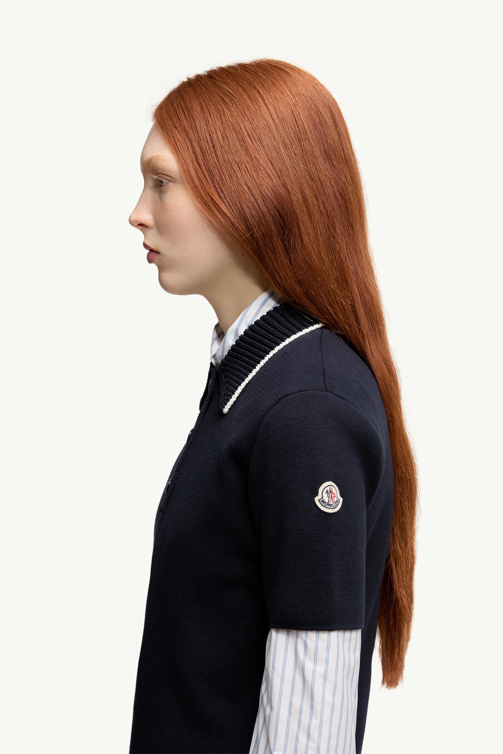 Knit Cotton Polo Shirt Women Navy Blue Moncler 1