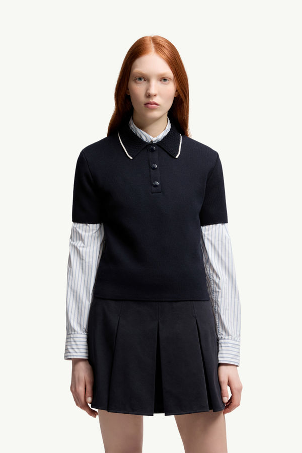 Knit Cotton Polo Shirt Women Navy Blue Moncler 3