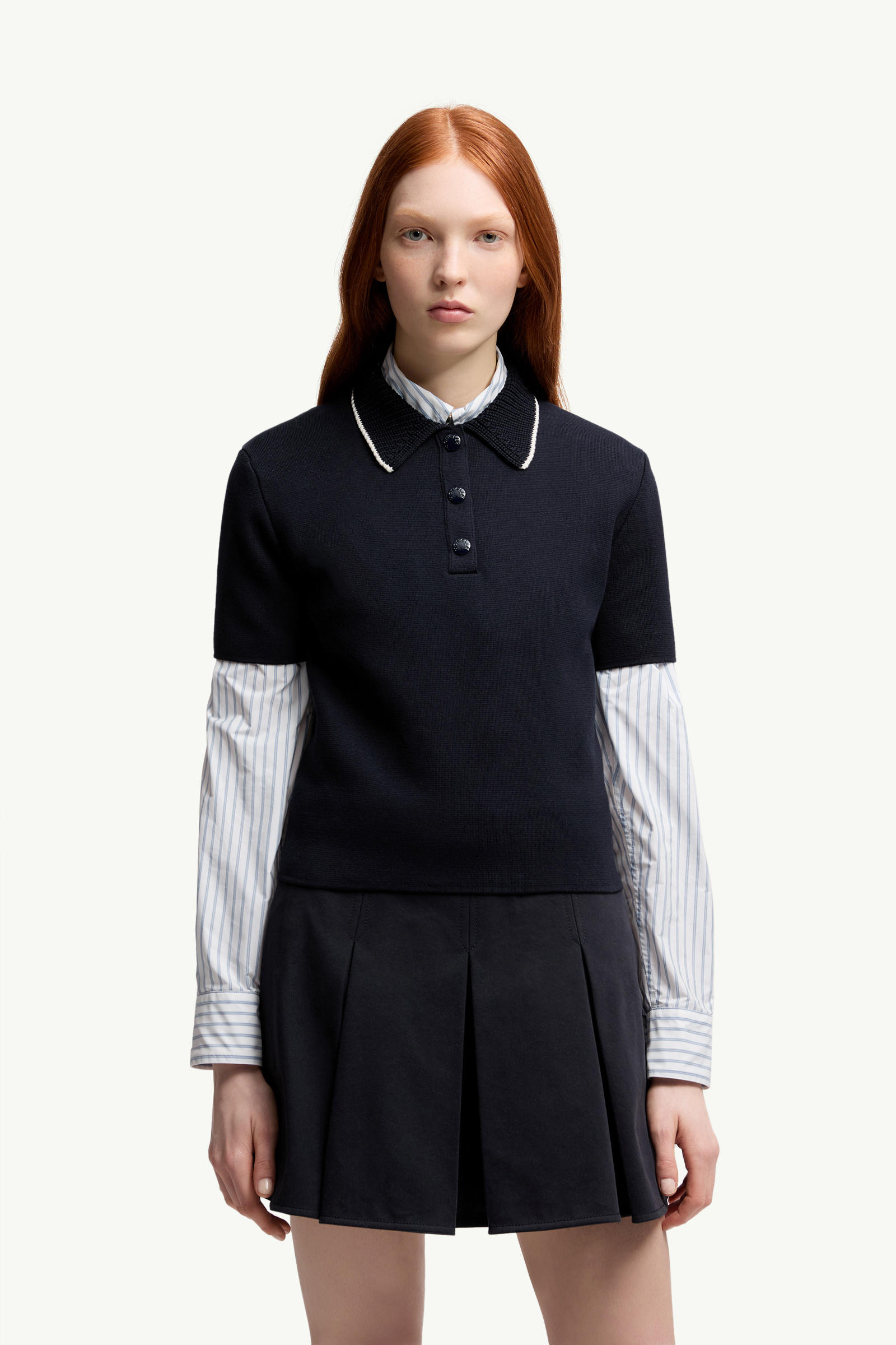 Knit Cotton Polo Shirt Women Navy Blue Moncler 3