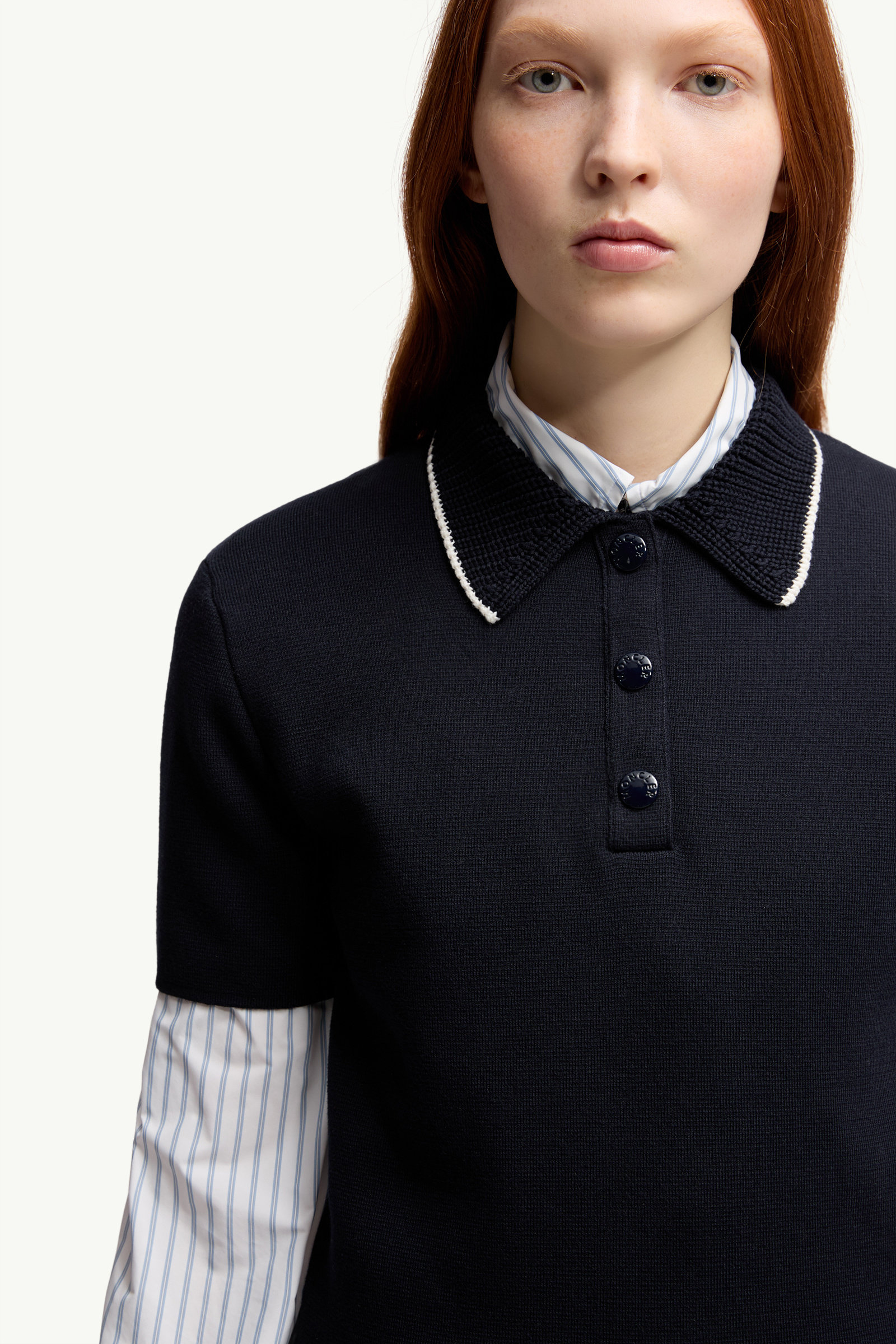 Knit Cotton Polo Shirt Women Navy Blue Moncler 5