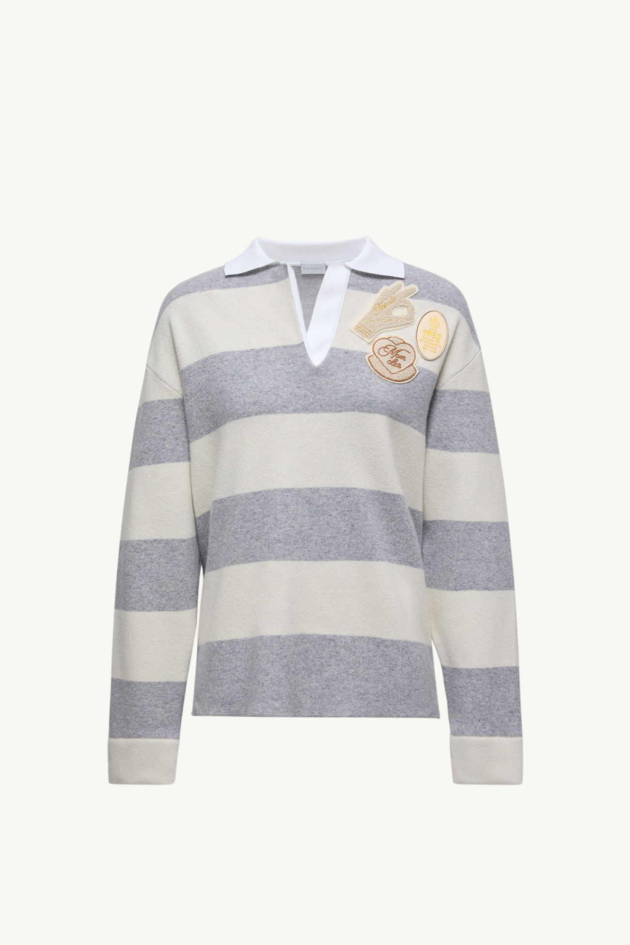 條紋長袖羊毛Polo恤 女士 白色和灰色 Moncler 2