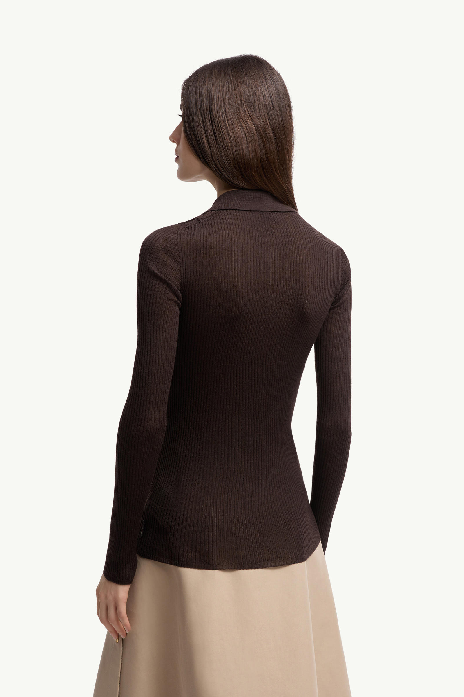 Wool Long Sleeve Polo Shirt Women Brown Moncler 4
