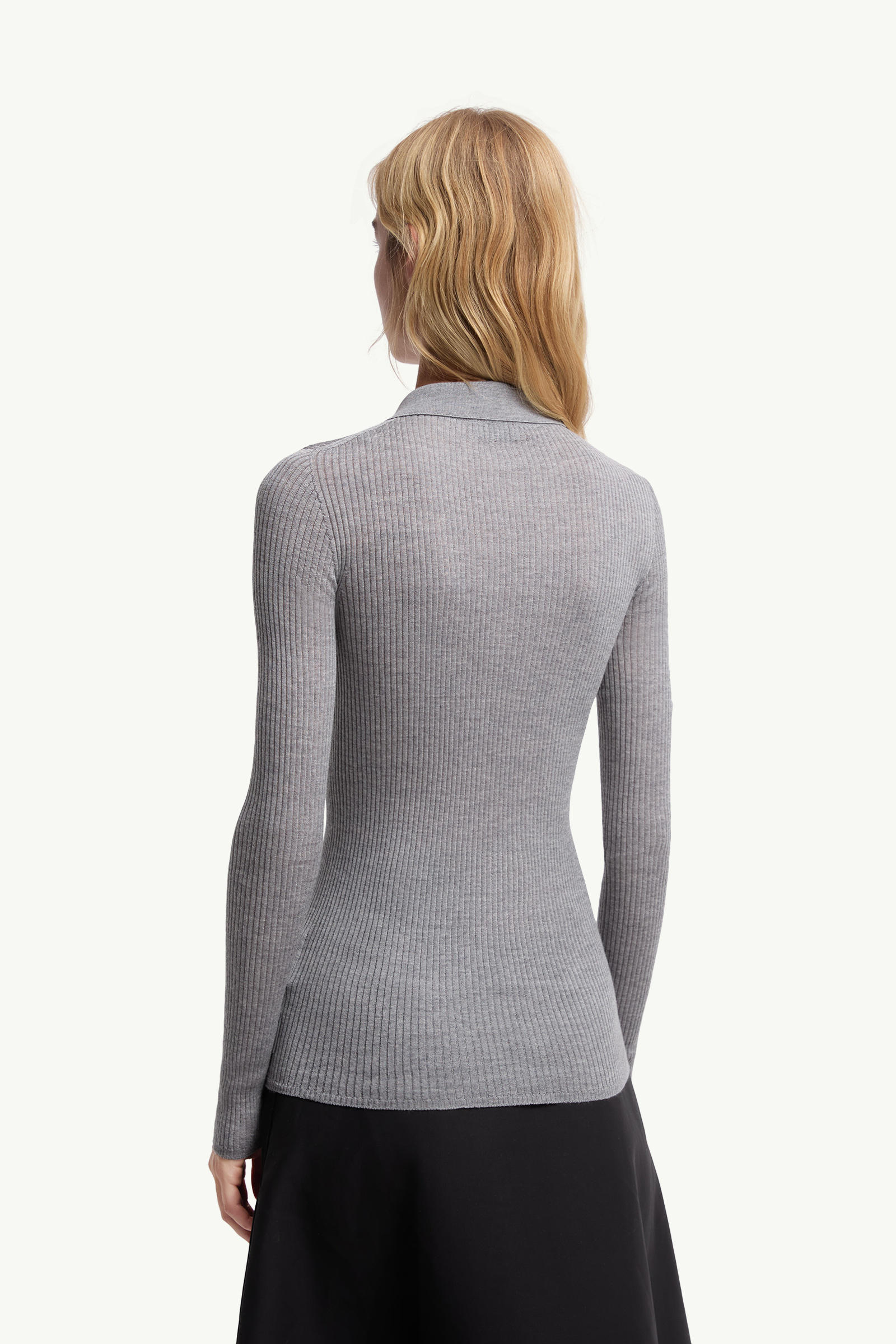 Wool Long Sleeve Polo Shirt Women Gray Moncler 4