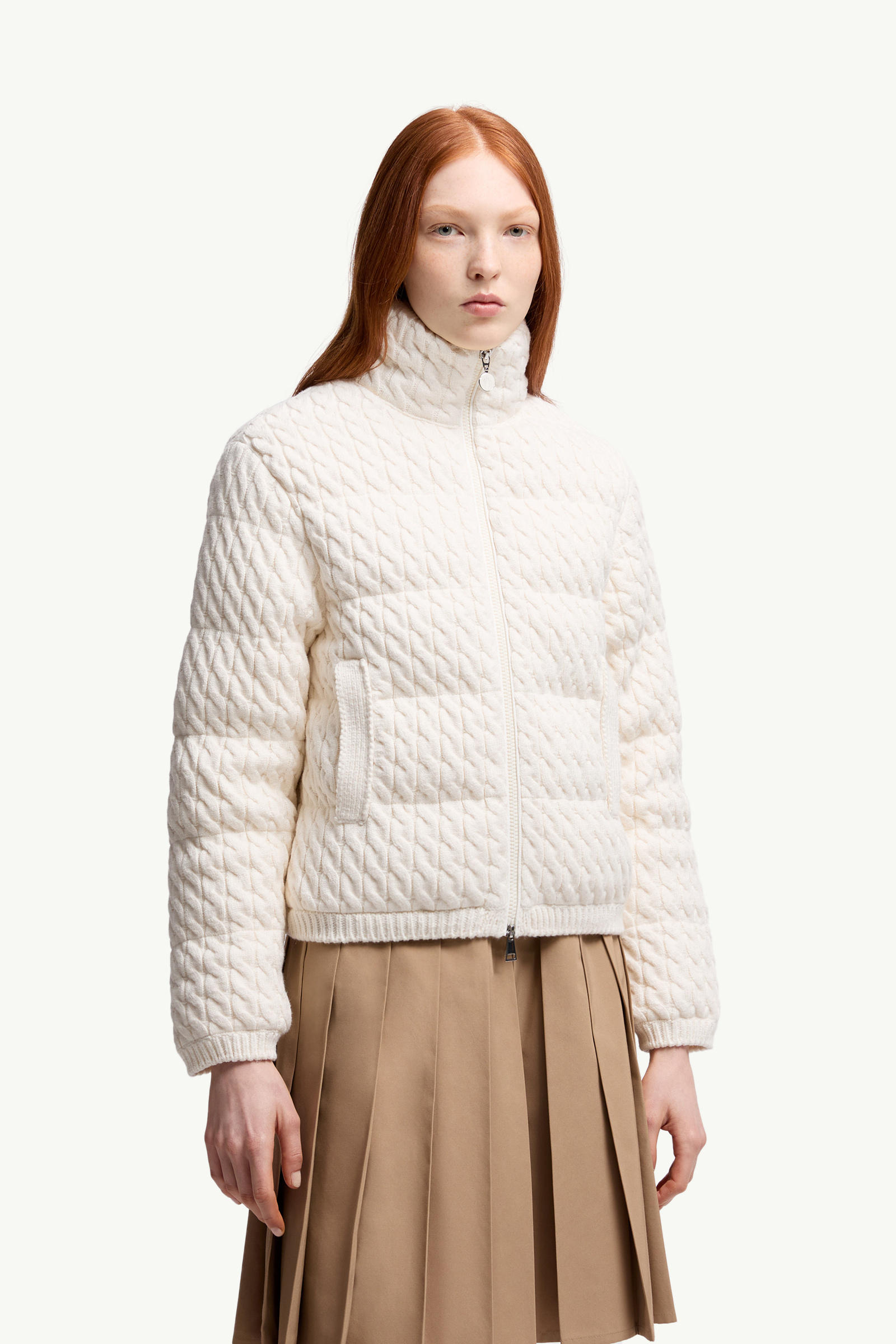 Wattierte Strickjacke mit Reißverschluss aus Wolle und Baumwolle Damen Weiß Moncler 3