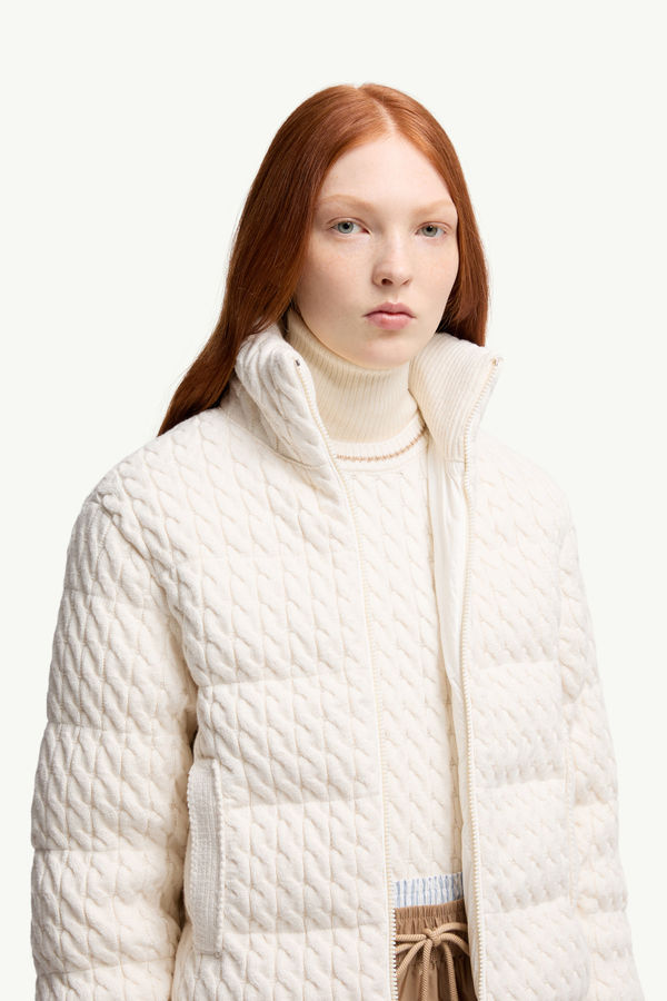 Padded Wool & Cotton Zip-Up Cardigan Women White Moncler 5
