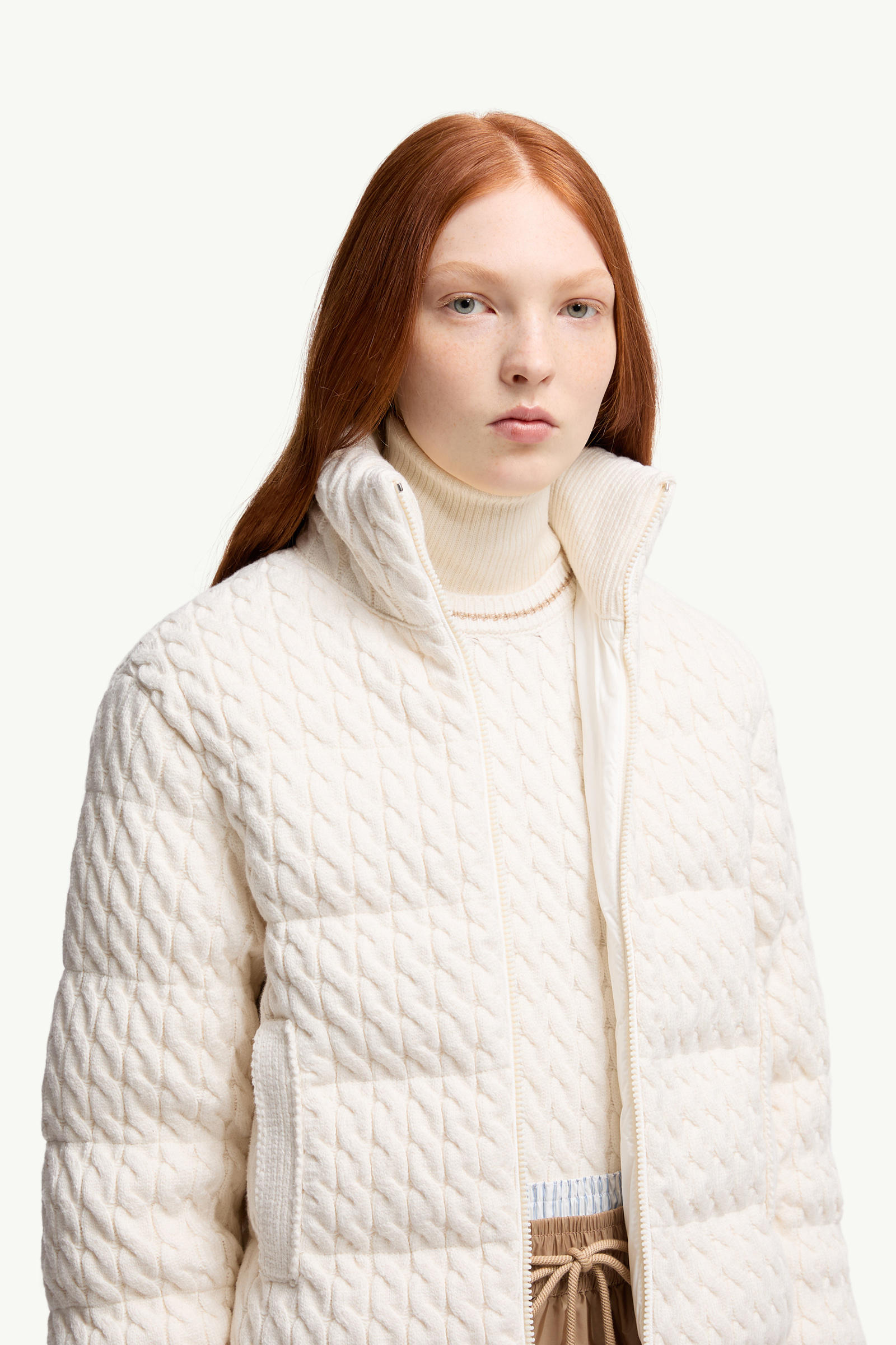 Padded Wool & Cotton Zip-Up Cardigan Women White Moncler 5