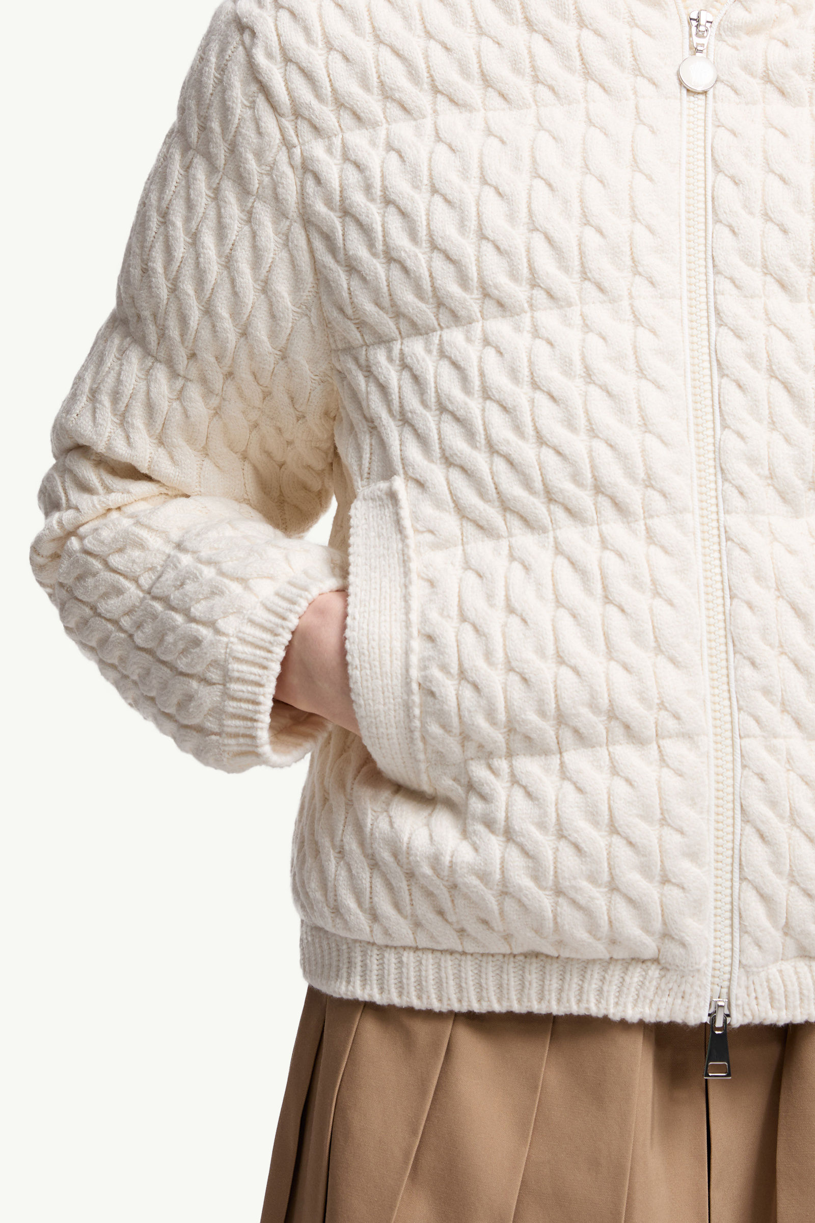 Wattierte Strickjacke mit Reißverschluss aus Wolle und Baumwolle Damen Weiß Moncler 6