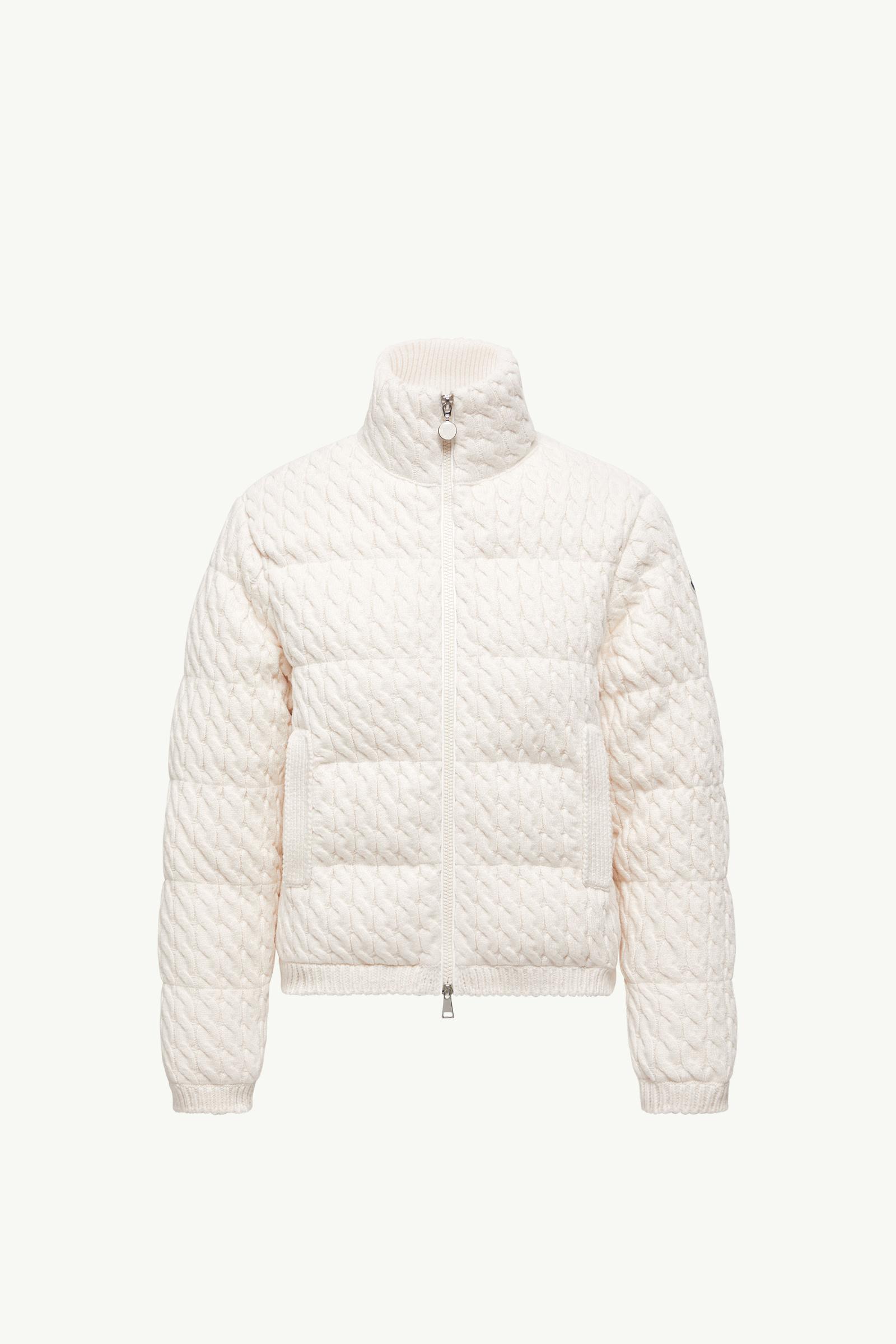 White Padded Wool & Cotton Zip-Up Cardigan - Sweaters & Cardigans