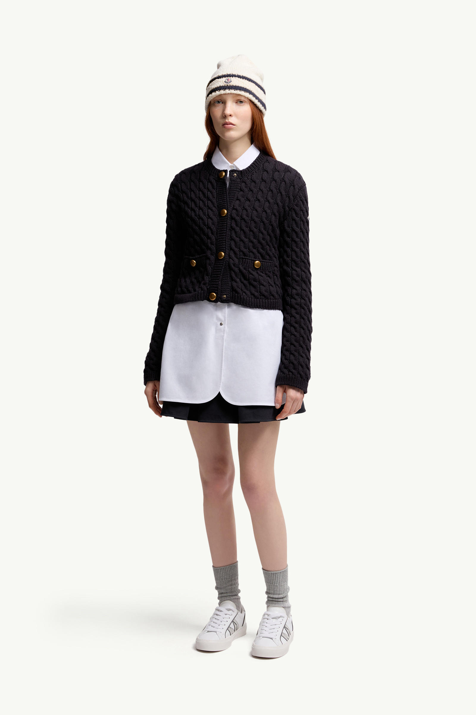 Cotton Blend Cardigan Women Navy Blue Moncler 0