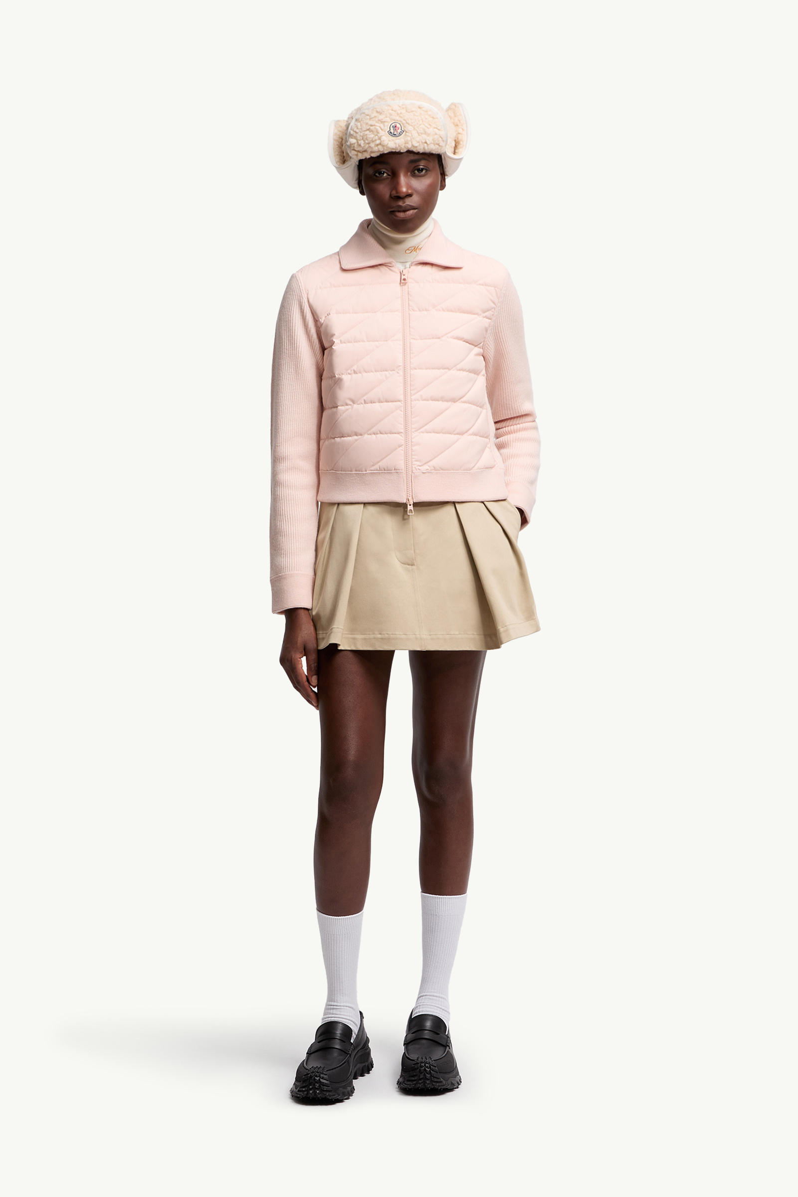 斜紋絎縫夾層羊毛開襟毛衣 女士 淺粉紅色 Moncler 0