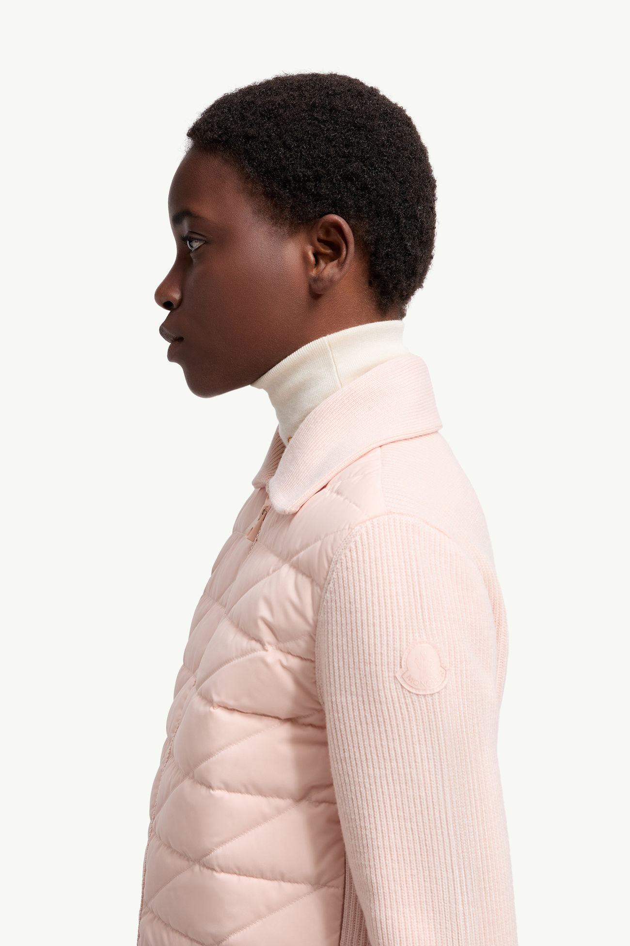 Diagonal-Quilted Padded Wool Cardigan Women Light Pink Moncler 1