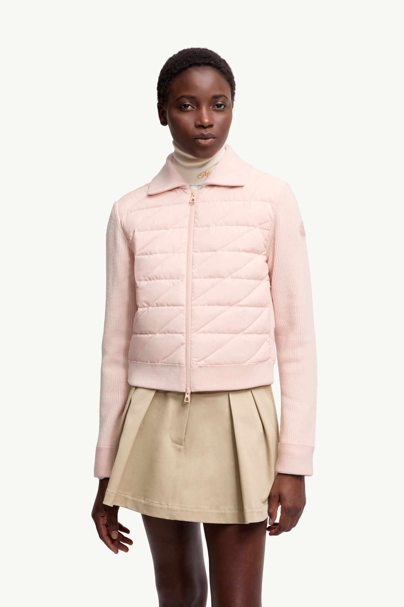 斜紋絎縫夾層羊毛開襟毛衣 女士 淺粉紅色 Moncler 3