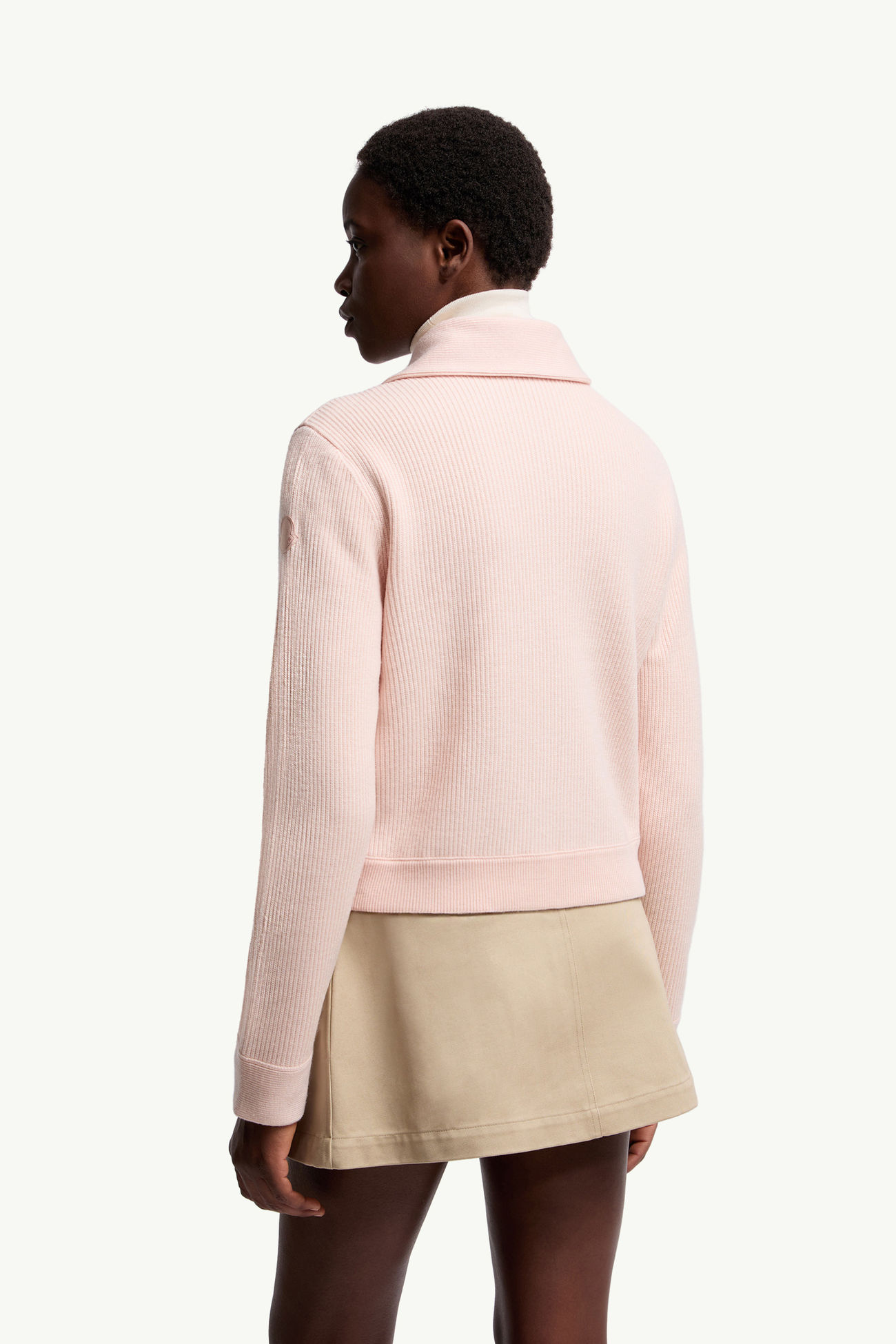 斜紋絎縫夾層羊毛開襟毛衣 女士 淺粉紅色 Moncler 4