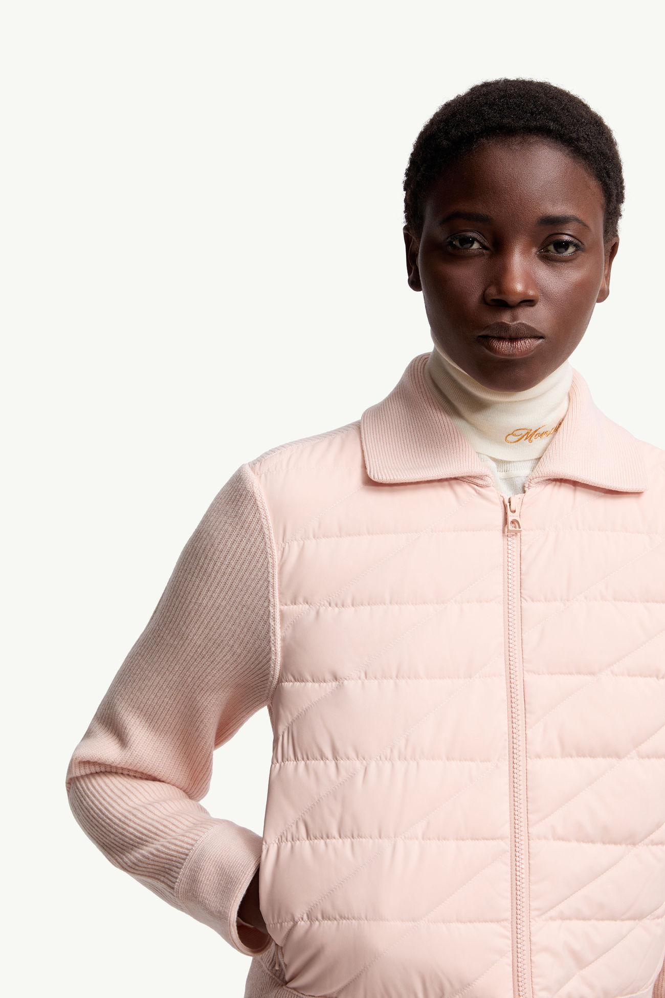 Cárdigan de lana con acolchado diagonal Mujer Rosado claro Moncler 5