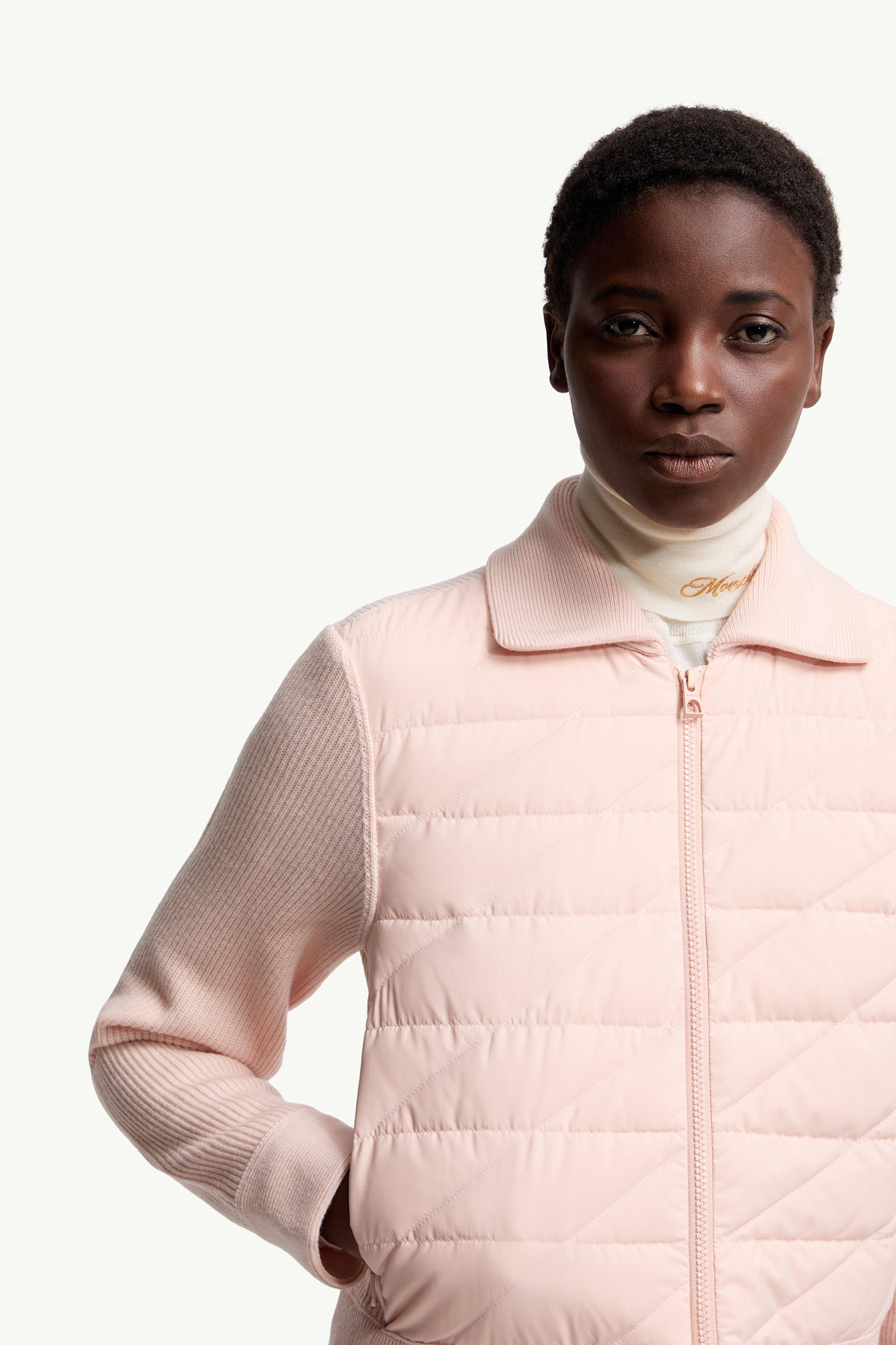 斜紋絎縫夾層羊毛開襟毛衣 女士 淺粉紅色 Moncler 5