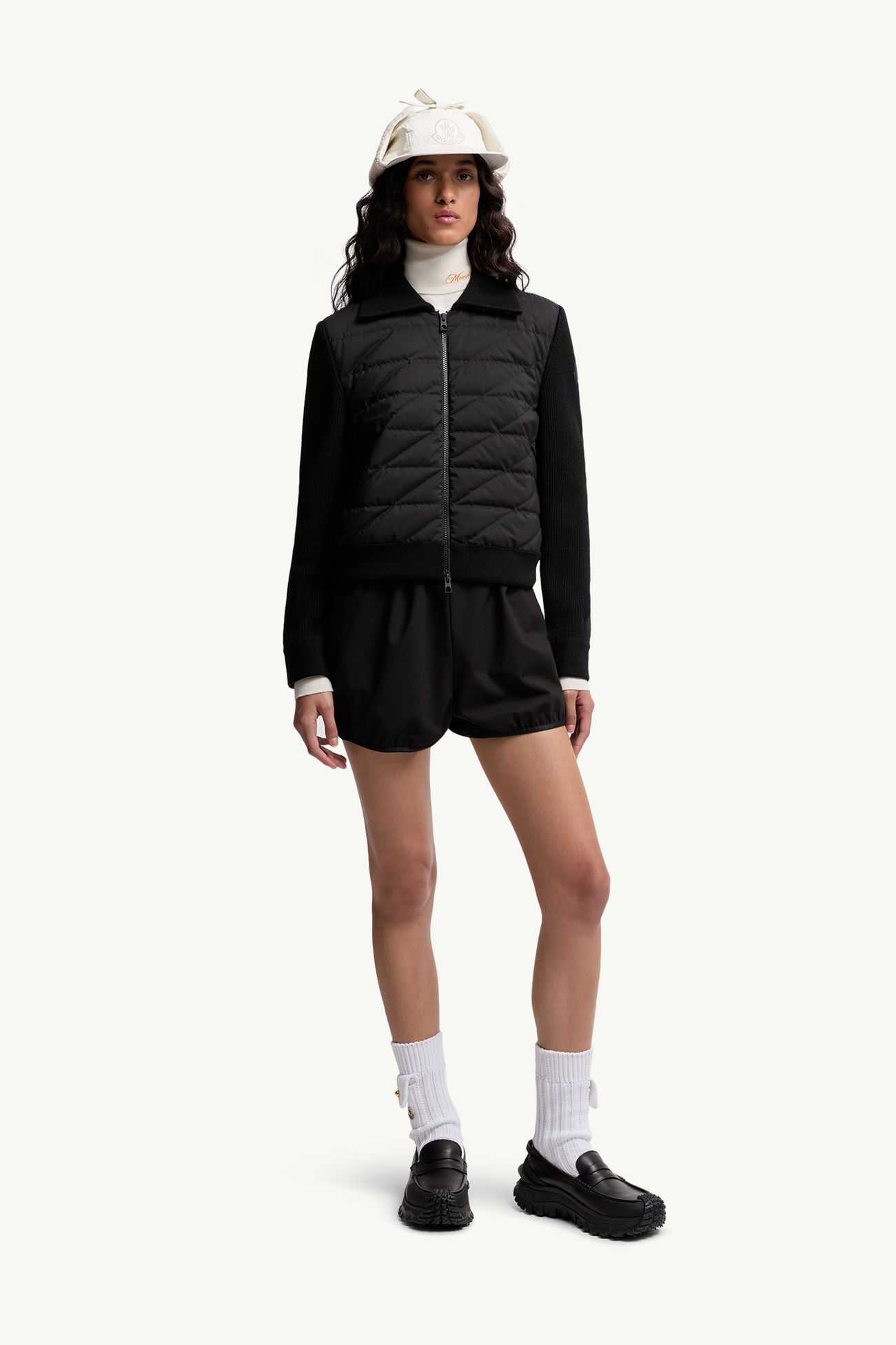 Rautenförmig gesteppte, wattierte Wollstrickjacke Damen Schwarz Moncler 0