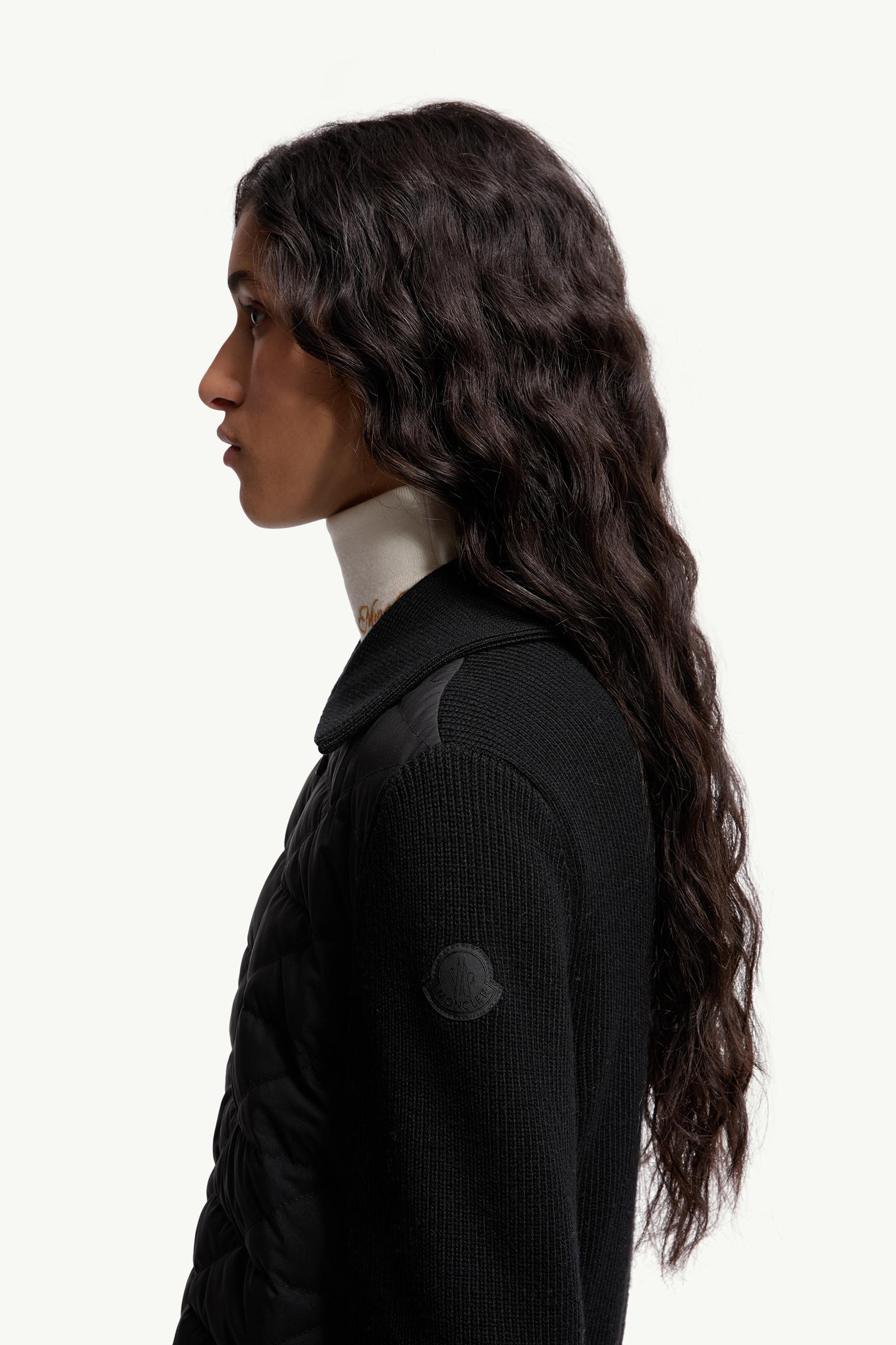 斜紋絎縫夾層羊毛開襟毛衣 女士 黑色 Moncler 1
