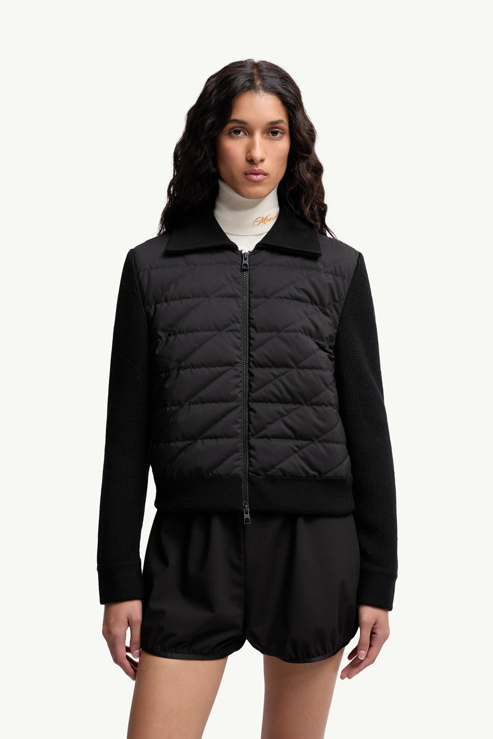 斜紋絎縫夾層羊毛開襟毛衣 女士 黑色 Moncler 3