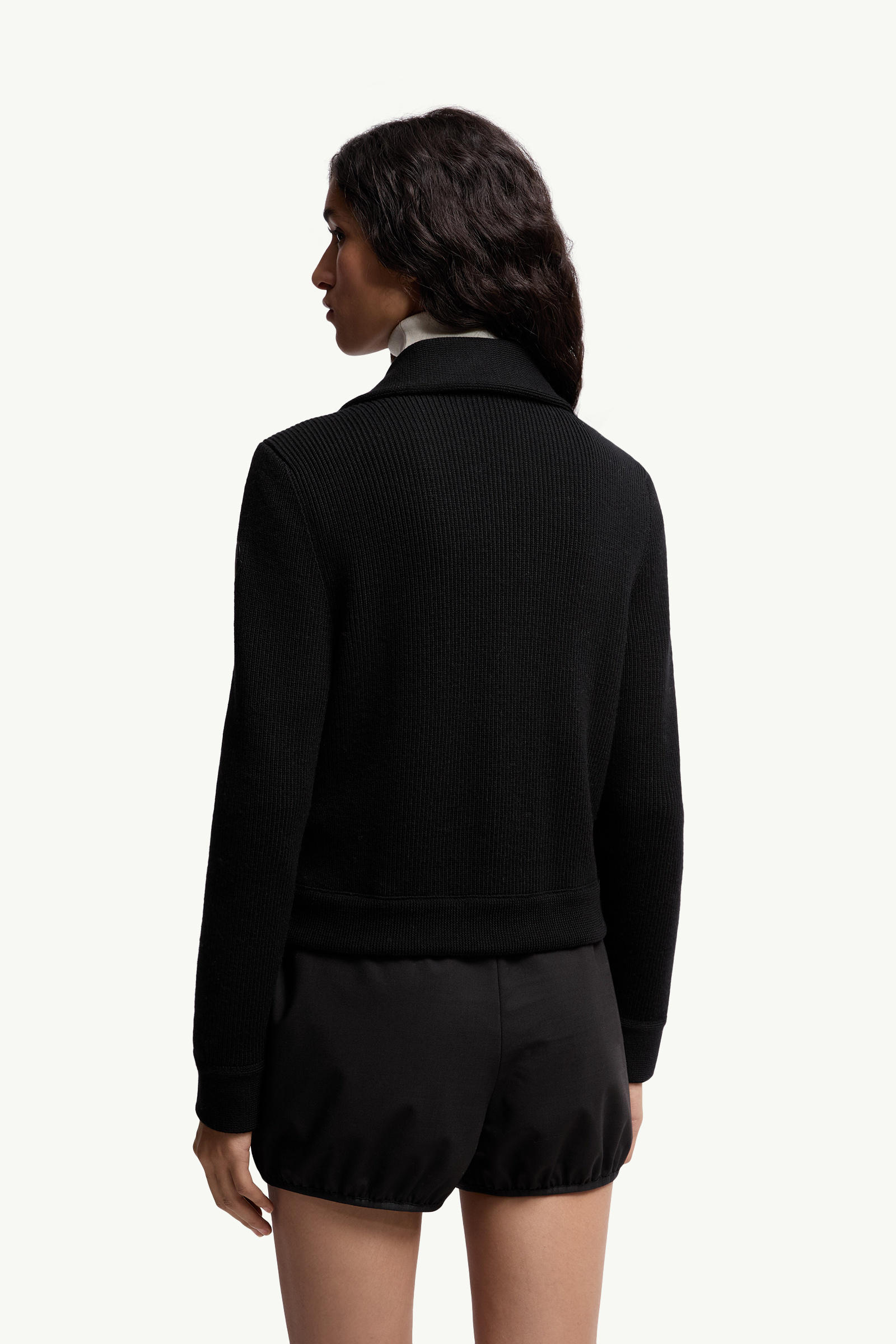斜紋絎縫夾層羊毛開襟毛衣 女士 黑色 Moncler 4