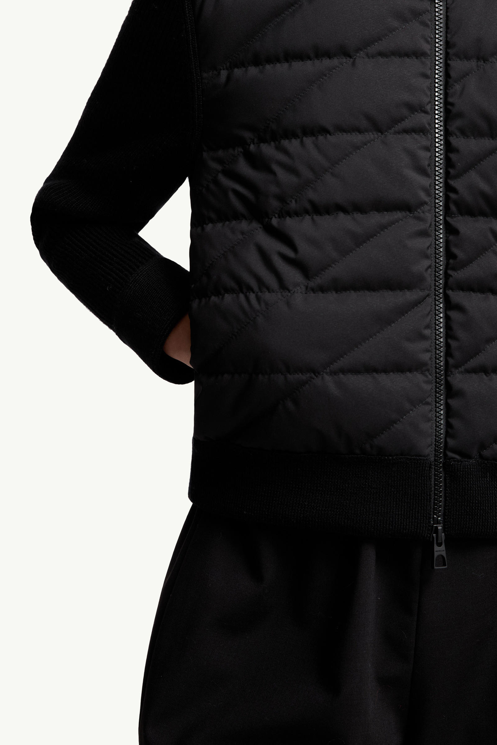 斜紋絎縫夾層羊毛開襟毛衣 女士 黑色 Moncler 5