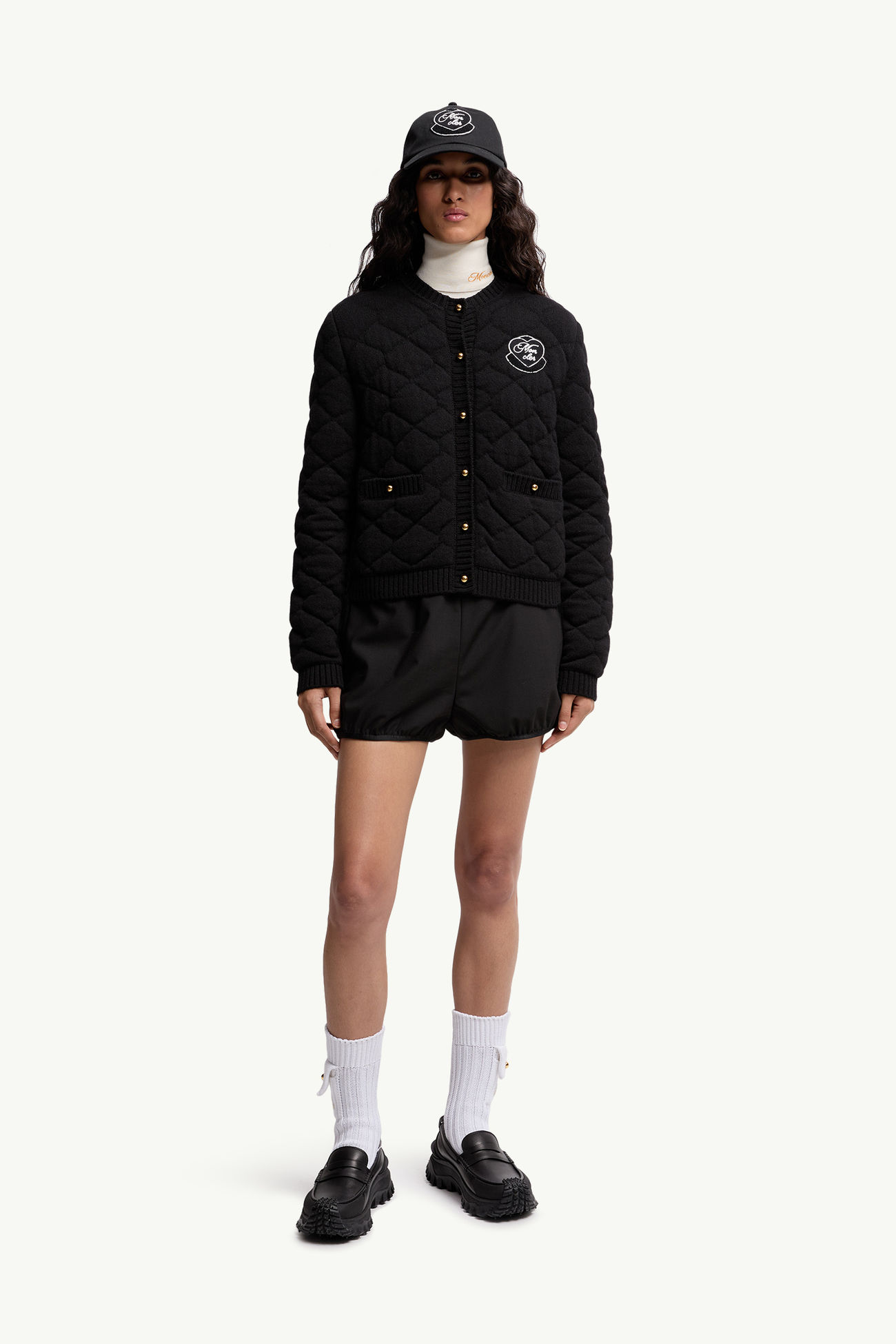 다이아몬드 퀼팅 패딩 울 혼방 카디건 여성 블랙 Moncler 0