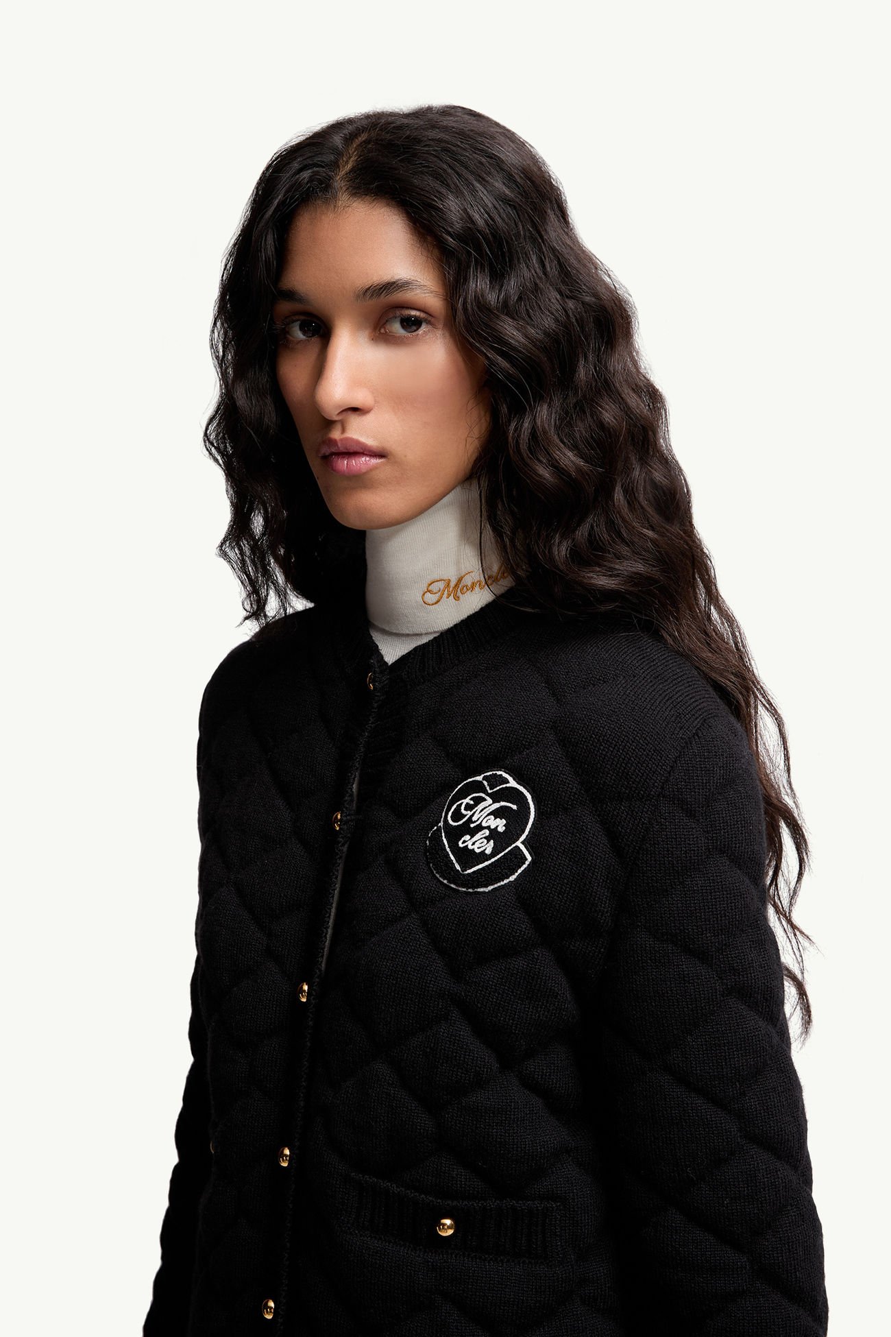 Cardigan en laine mélangée à matelassage losange Femmes Noir Moncler 1