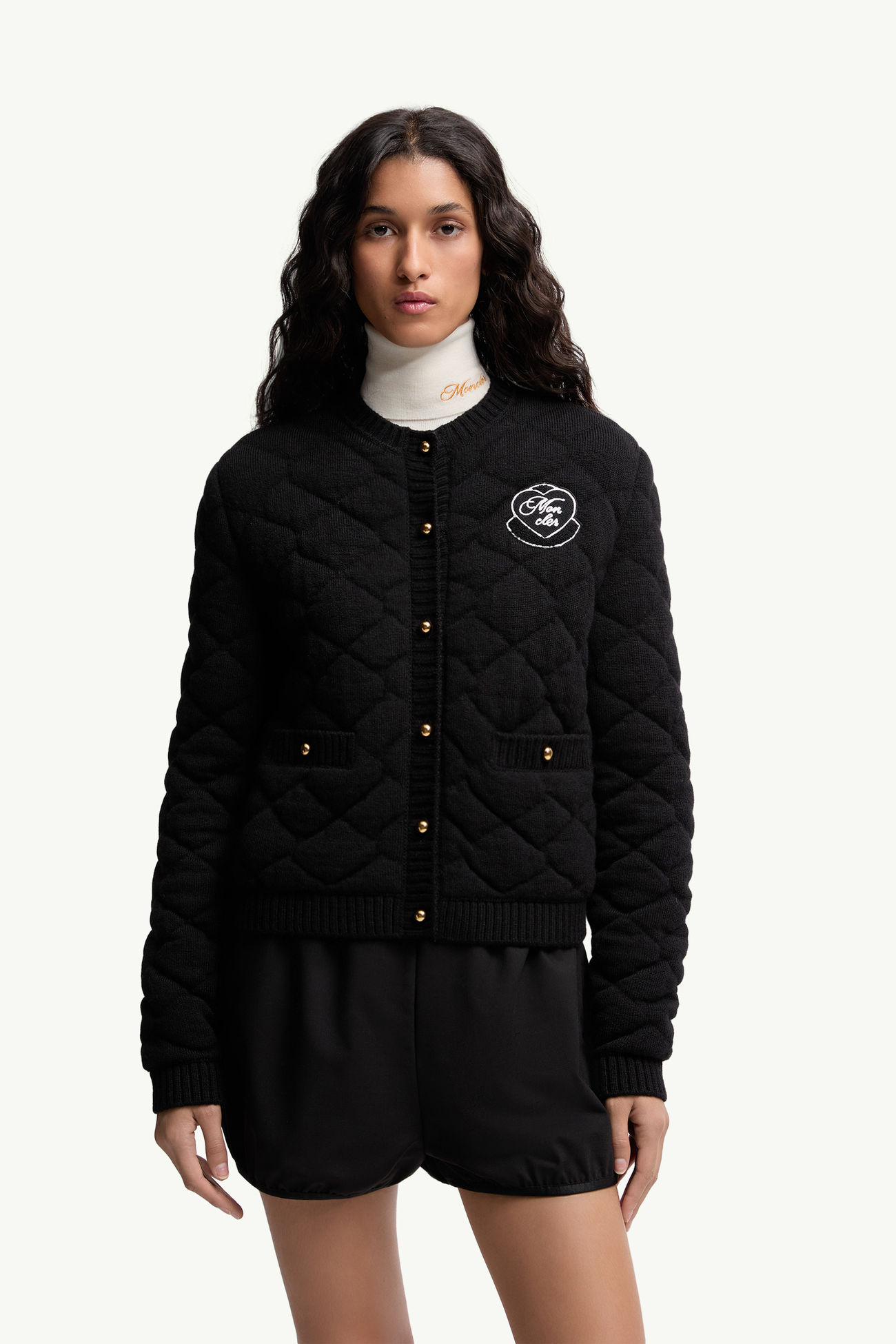 Diamond-Quilted Padded Wool Blend Cardigan Women Black Moncler 3