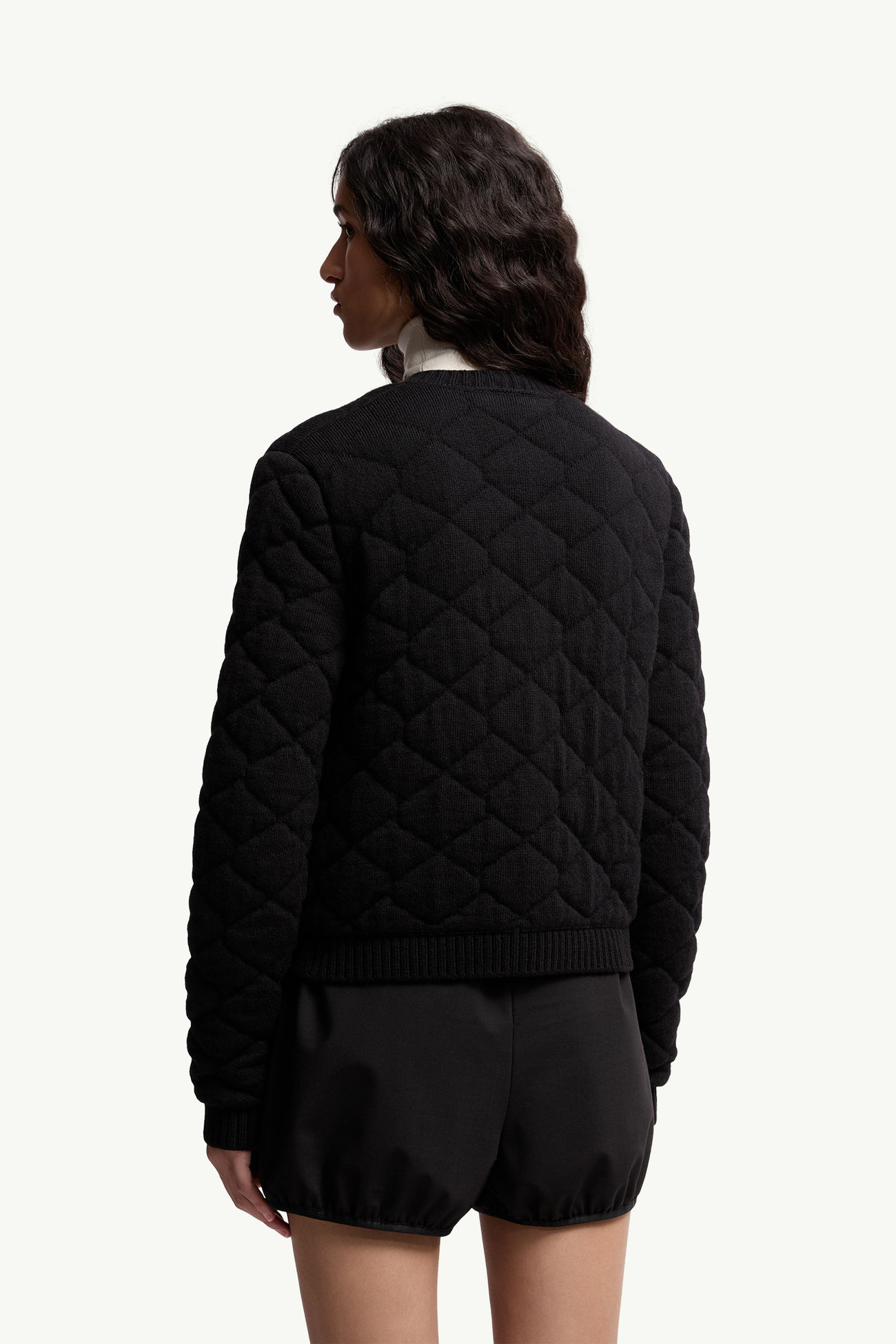 菱形絎縫夾層羊毛混紡開襟毛衣 女士 黑色 Moncler 4