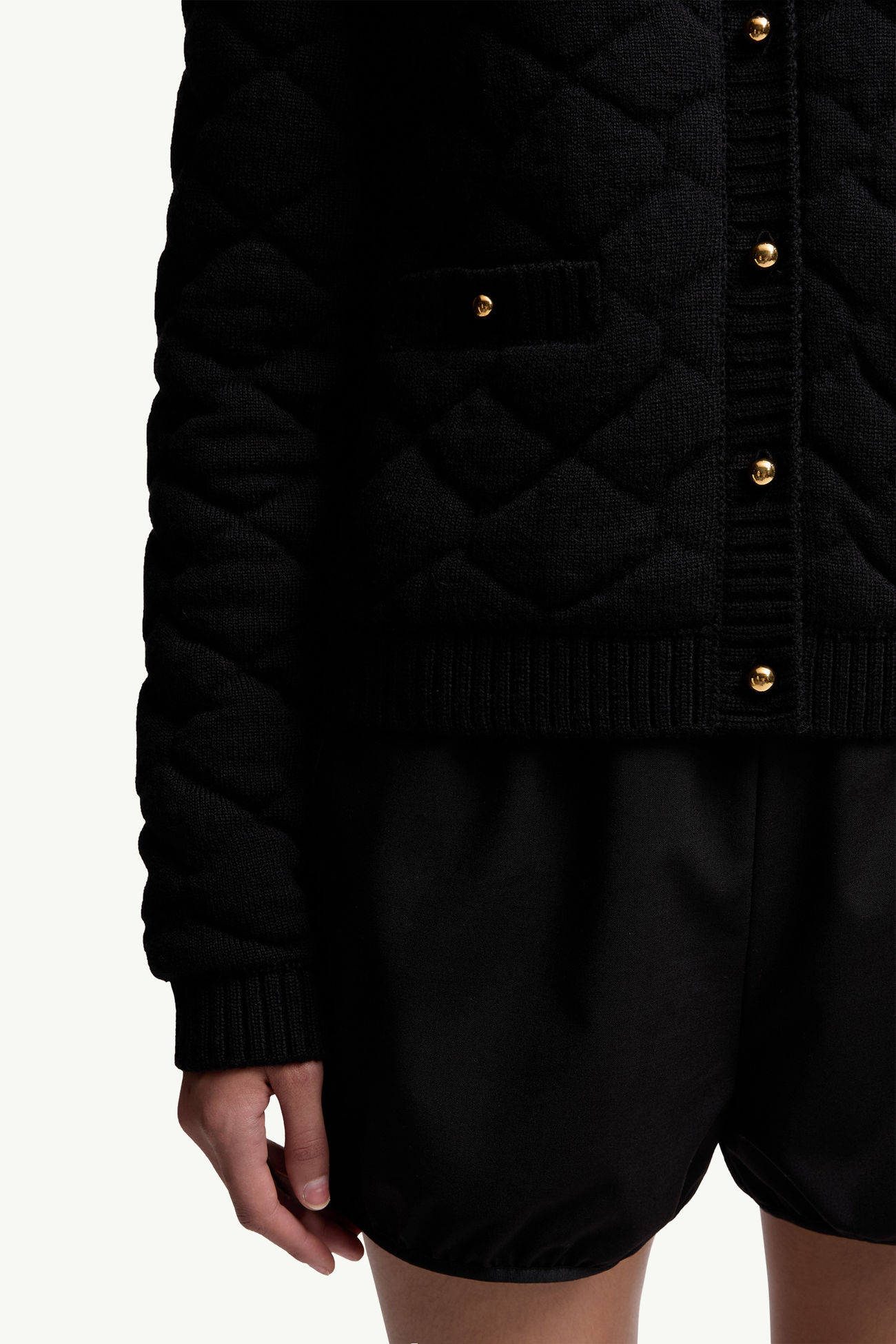 Rautenförmig gesteppte, wattierte Strickjacke aus einer Wollmischung Damen Schwarz Moncler 5