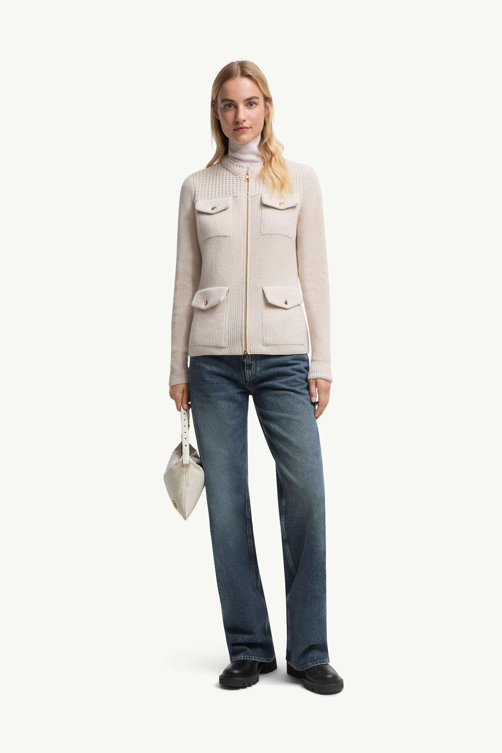 Padded Wool Zip-Up Cardigan Women White Moncler 0