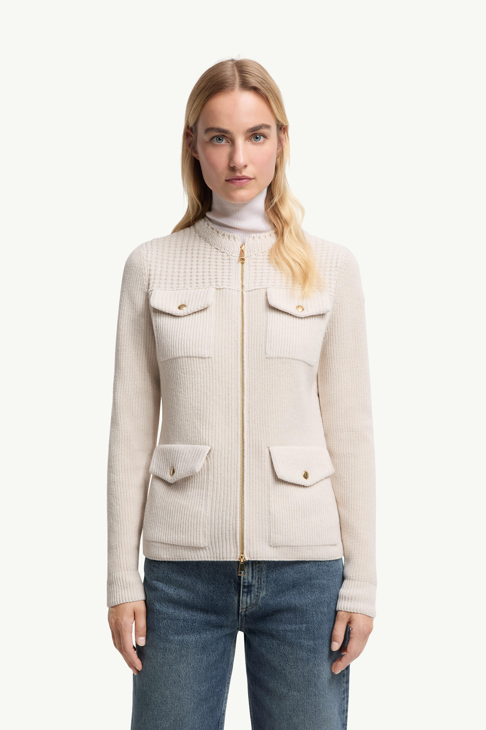 Padded Wool Zip-Up Cardigan Women White Moncler 3