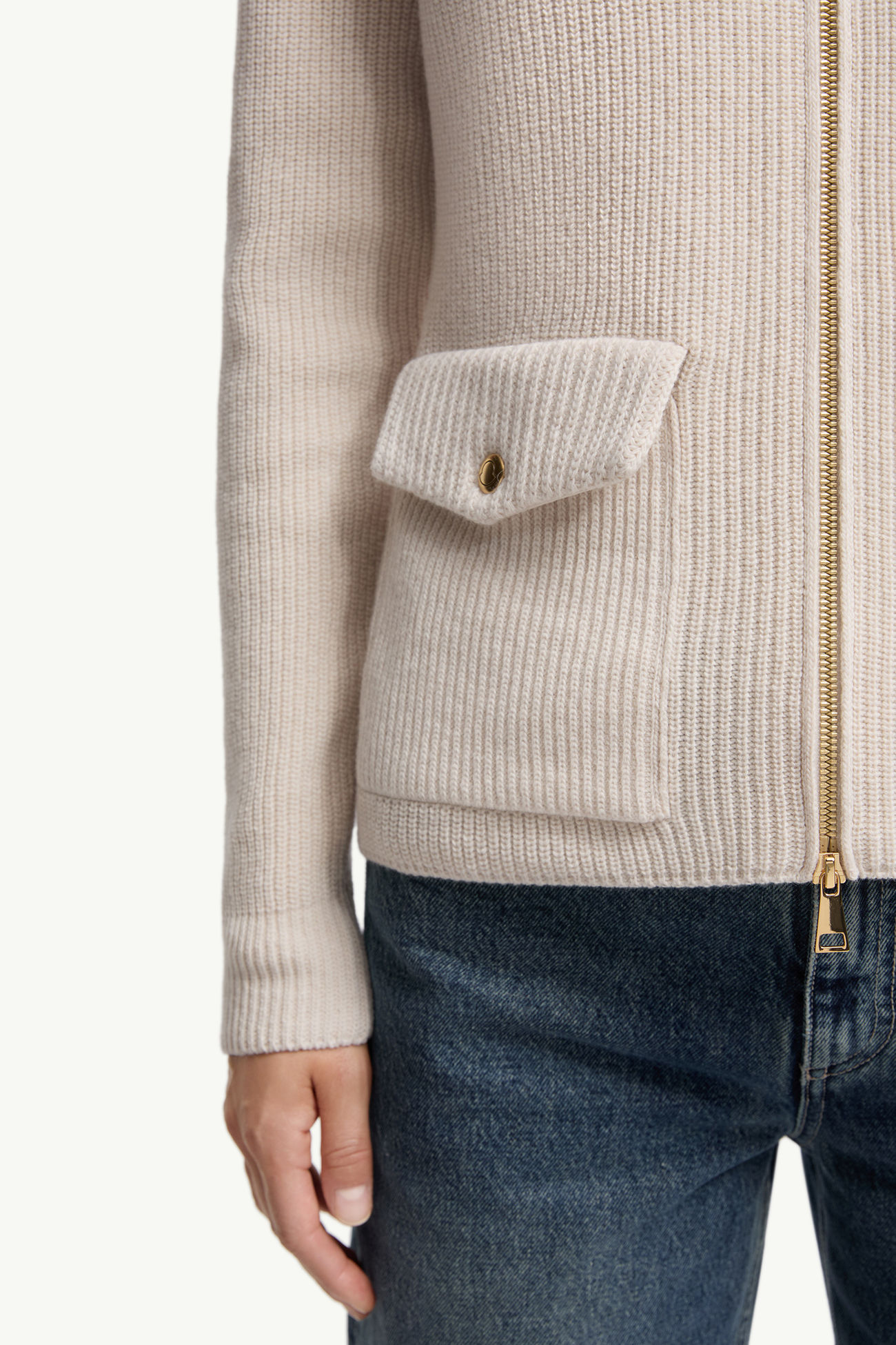 Cardigan zippé matelassé en laine Femmes Blanc Moncler 5