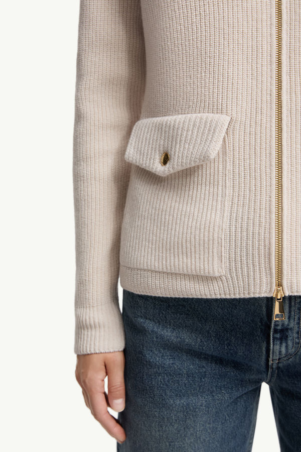 Wattierte Strickjacke aus Wolle mit Reißverschluss Damen Weiß Moncler 5