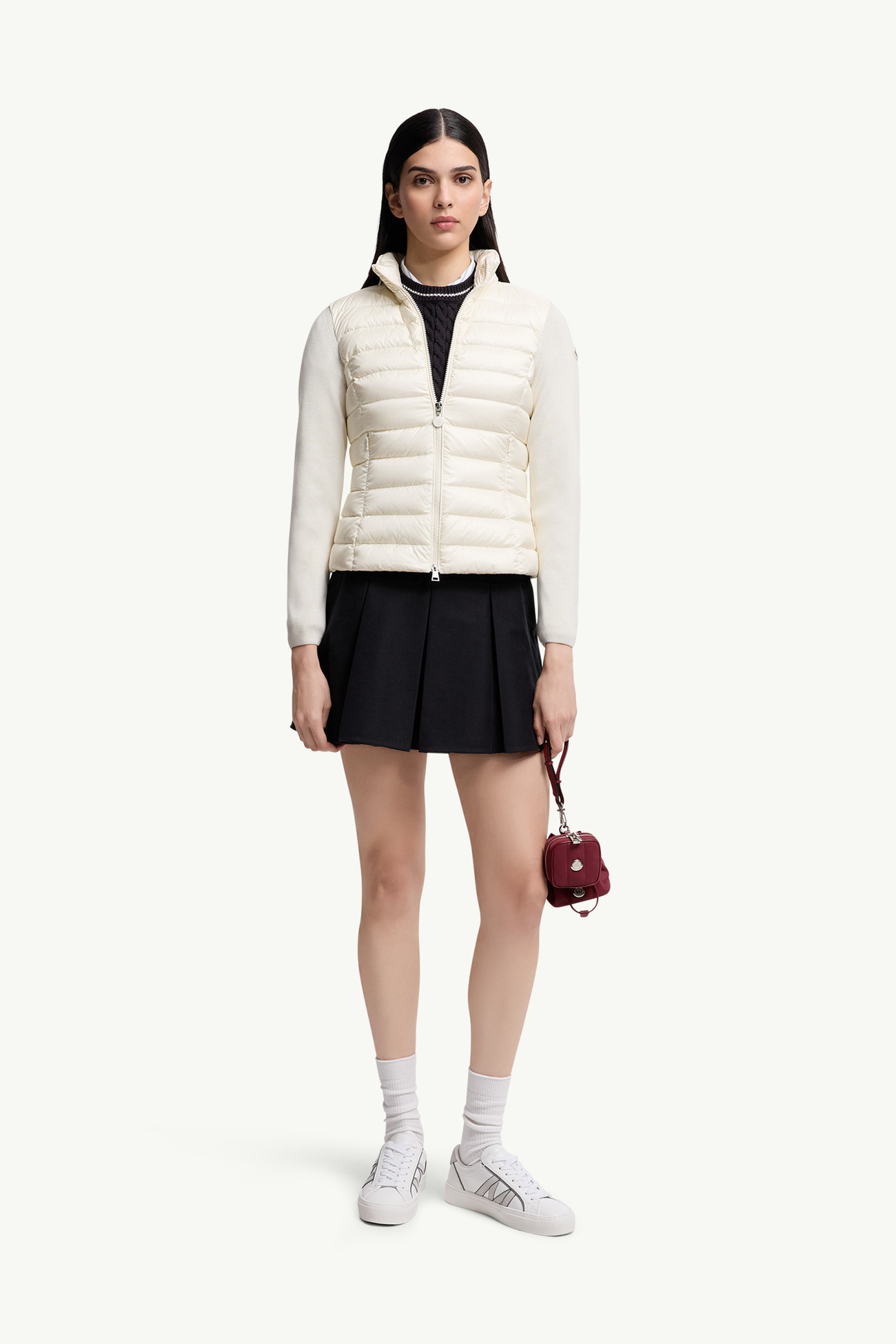 Cardigan zippé matelassé en laine Blanc Moncler 0