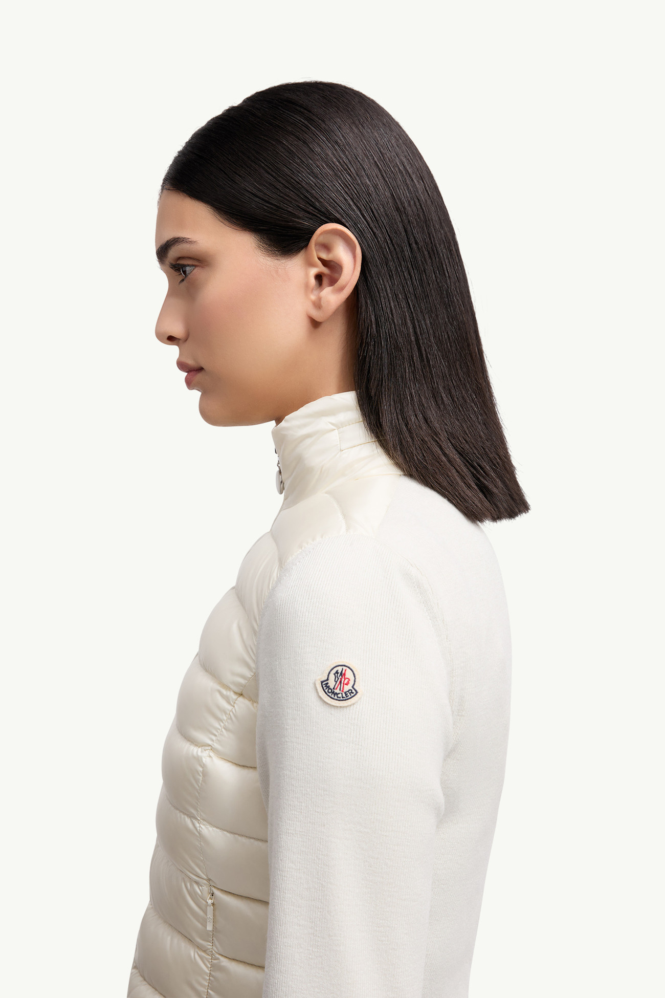 Cardigan zippé matelassé en laine Blanc Moncler 1