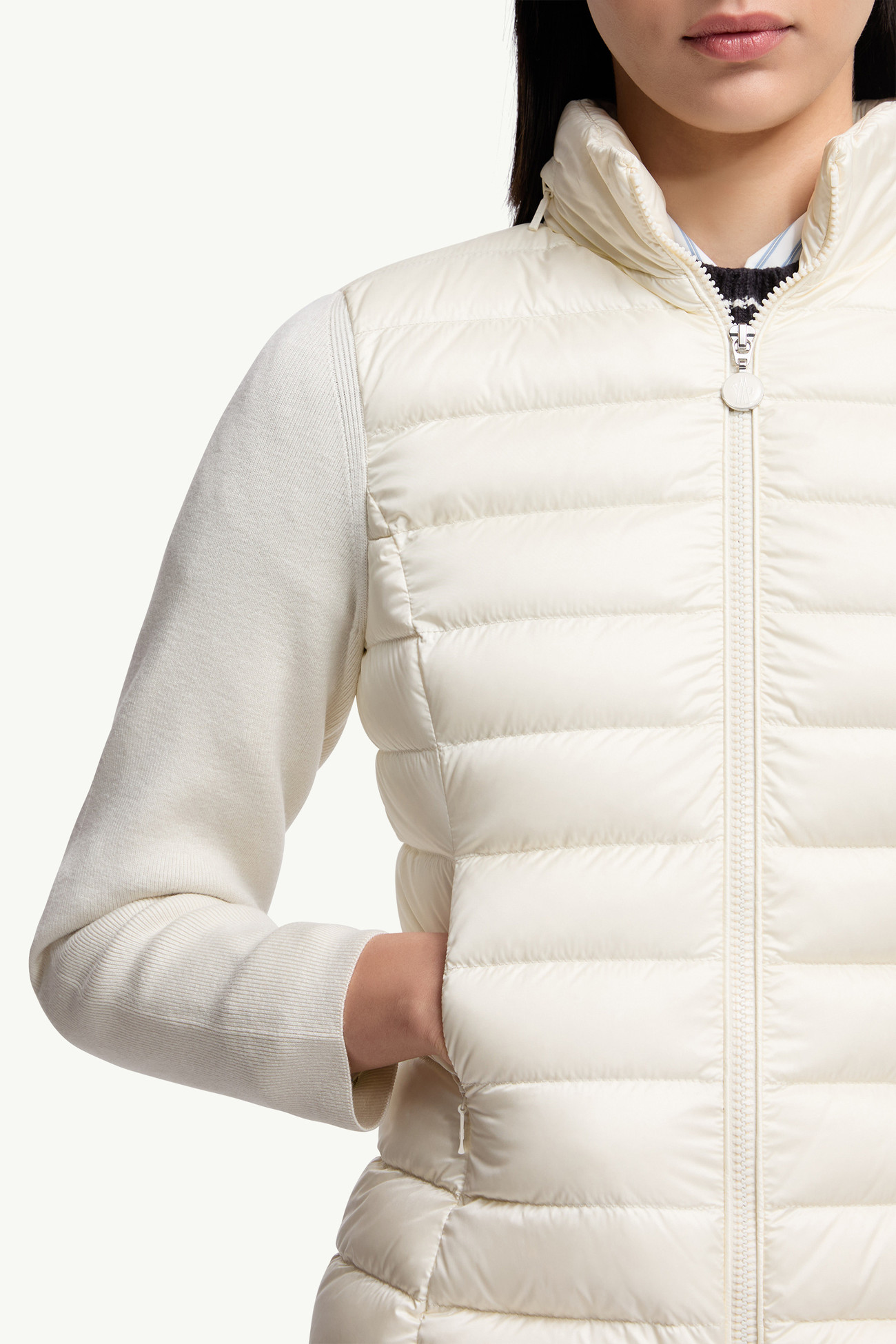 Cardigan zippé matelassé en laine Blanc Moncler 6