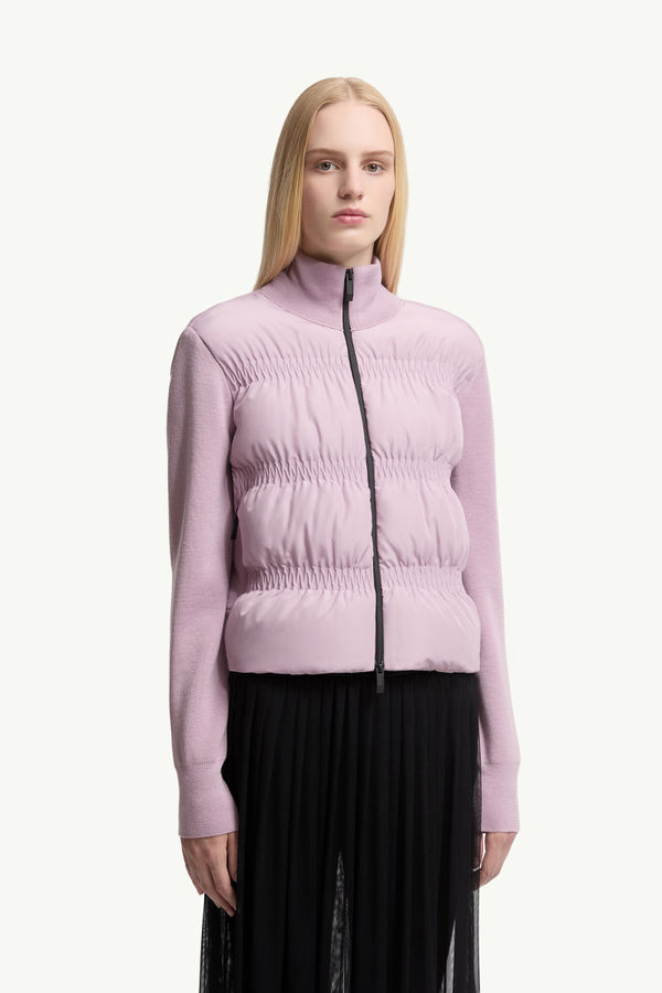 Cardigan zippé matelassé en laine Femmes Rose Poudré Moncler 3