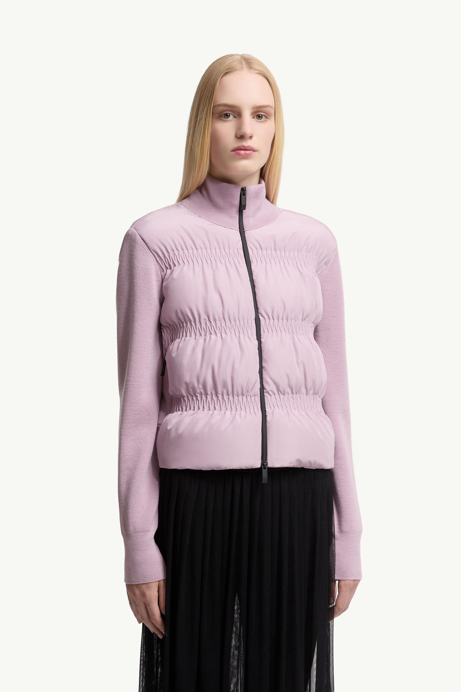 Padded Wool Zip-Up Cardigan Women Dusty Pink Moncler 3