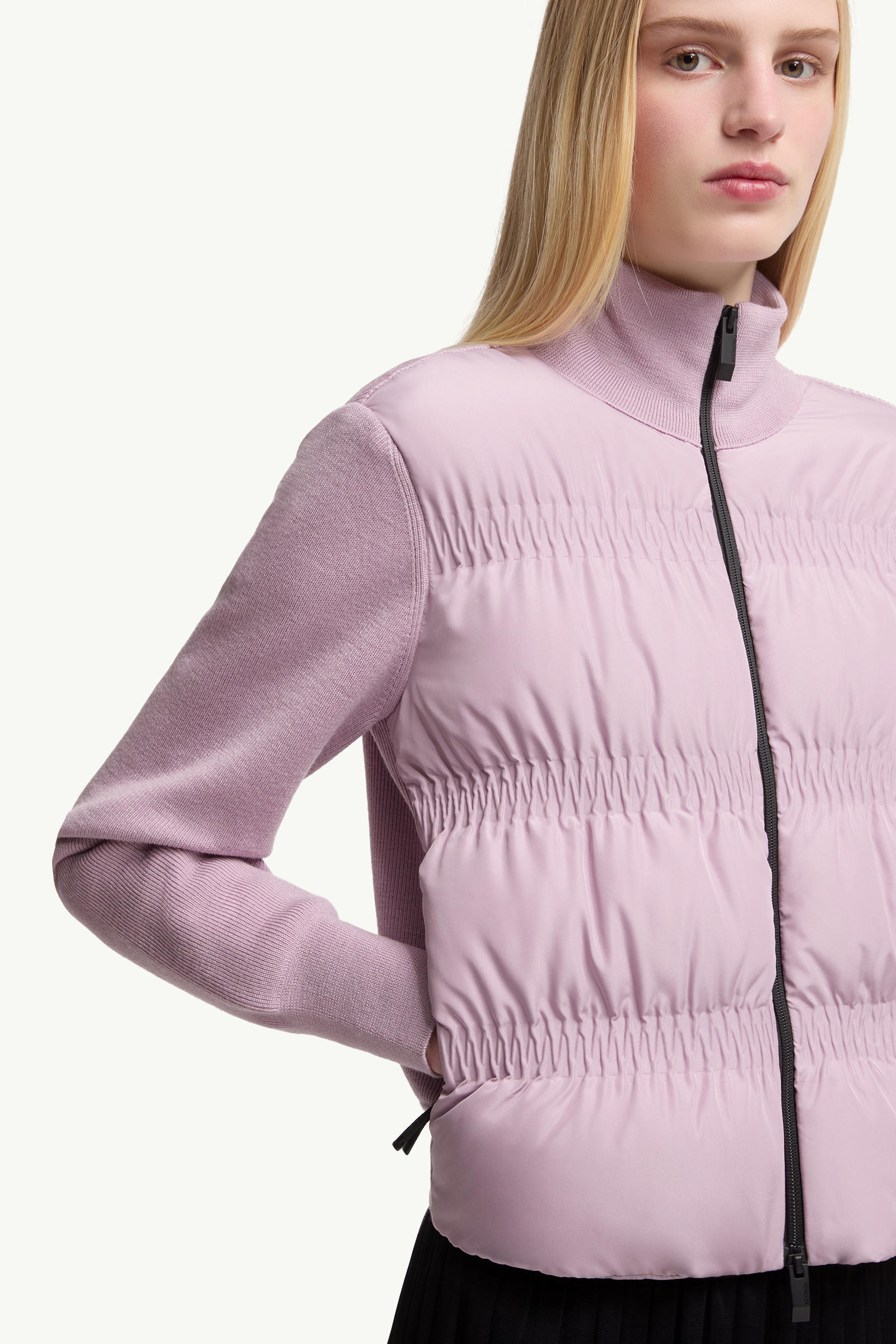 Cardigan zippé matelassé en laine Femmes Rose Poudré Moncler 5