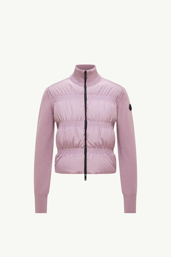 Cardigan zippé matelassé en laine Femmes Rose Poudré Moncler 2