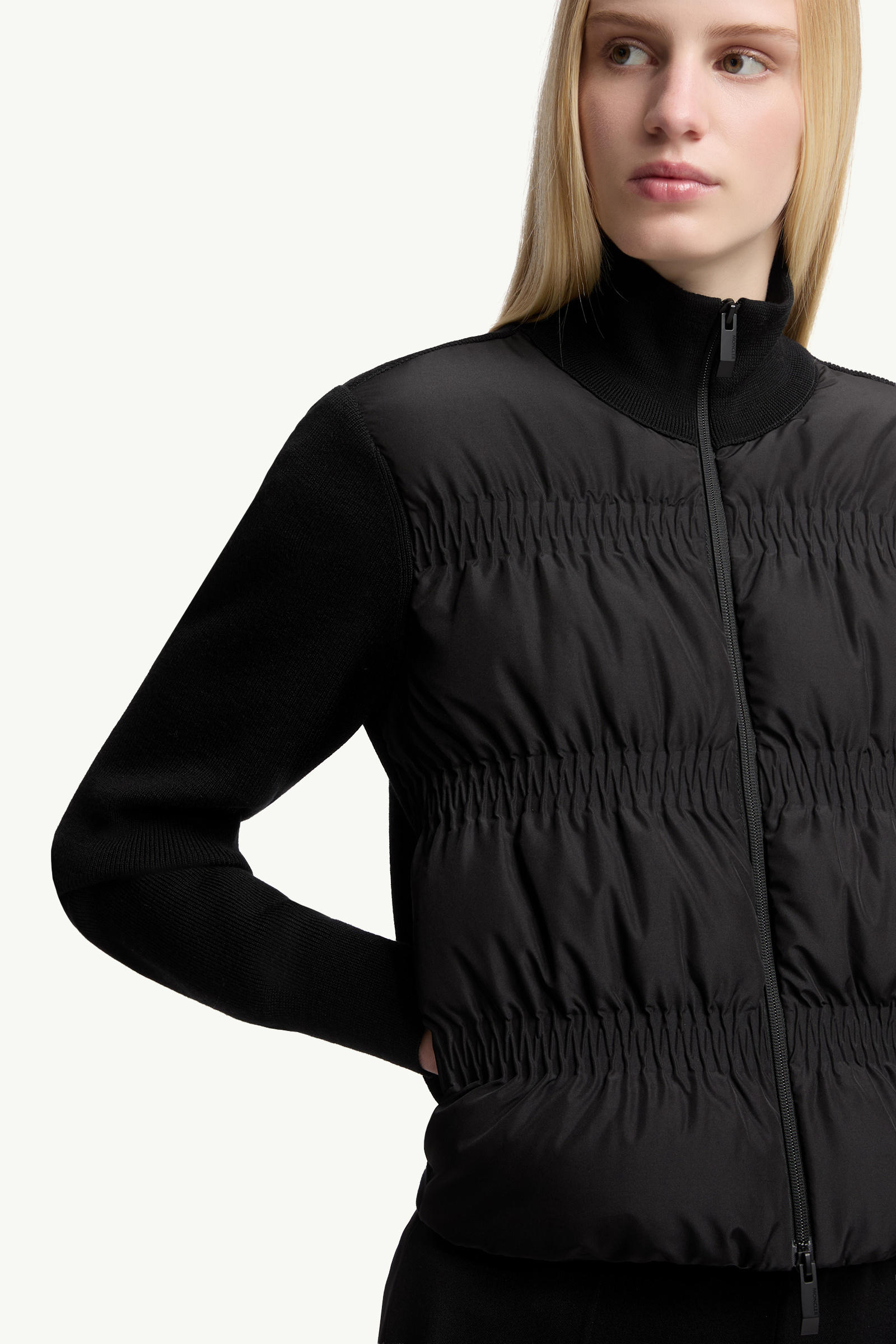 Padded Wool Zip-Up Cardigan Women Black Moncler 5