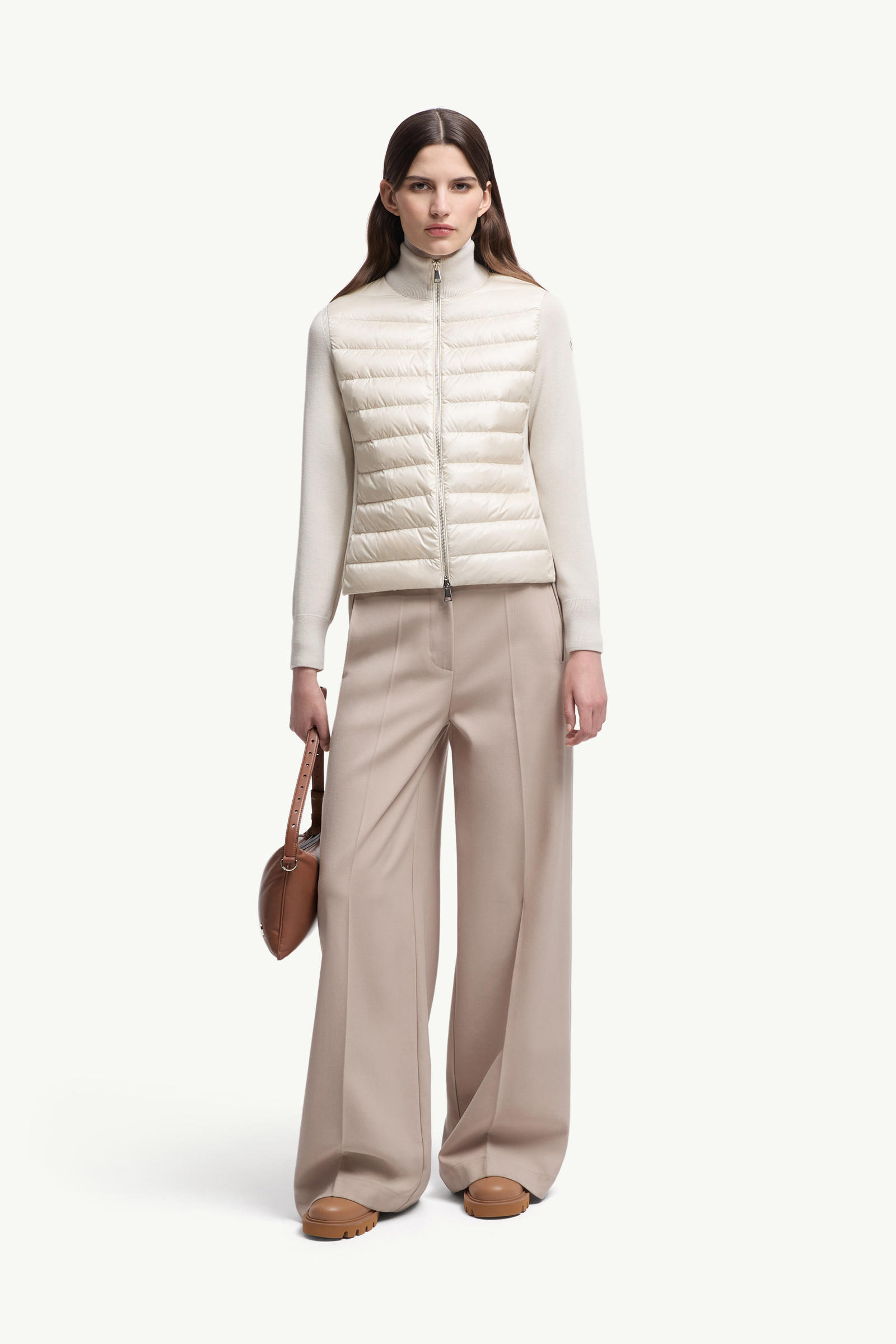 Padded Wool Zip-Up Cardigan Women Light Beige Moncler 0