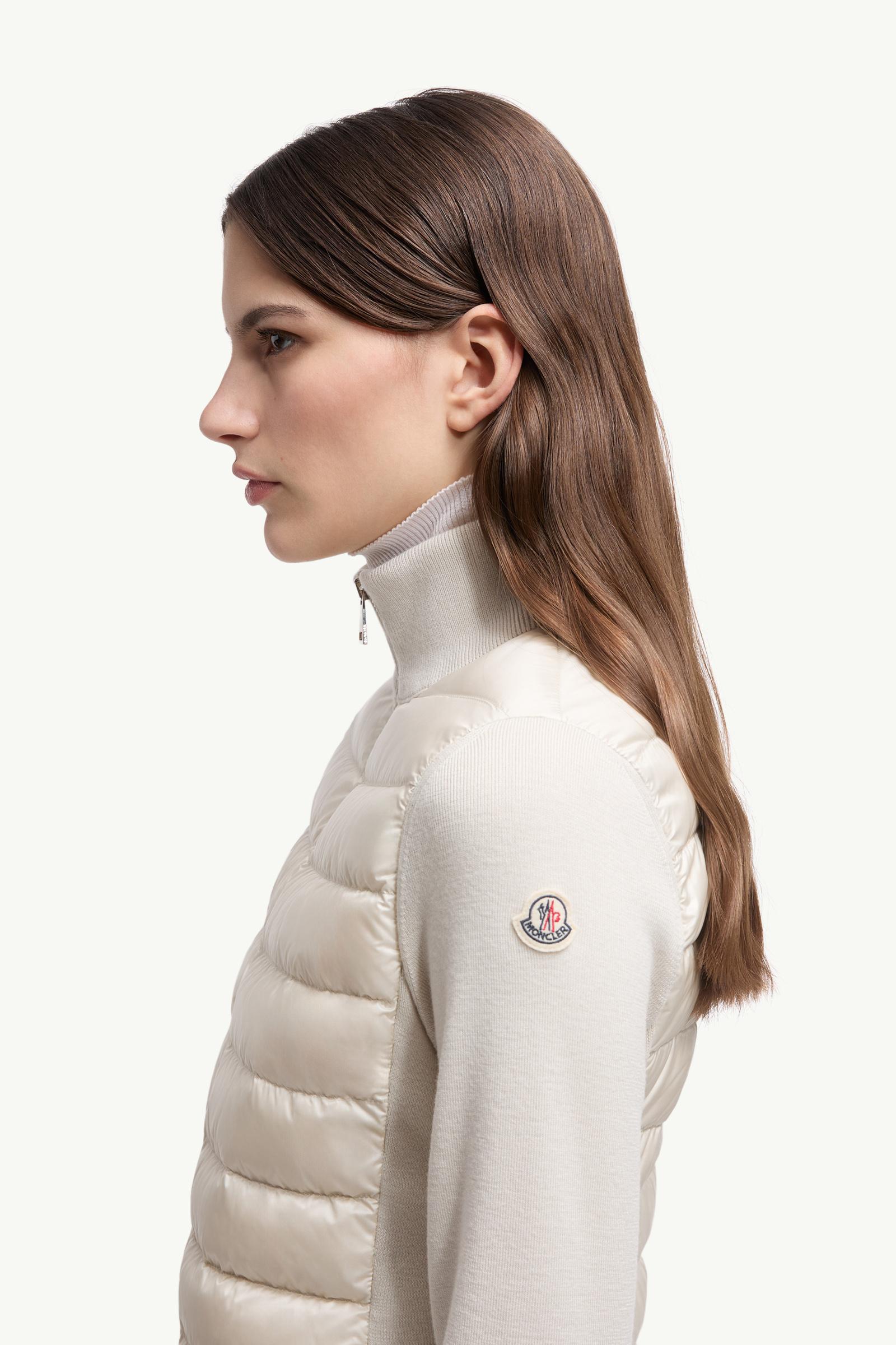 Padded Wool Zip-Up Cardigan Women Light Beige Moncler 1